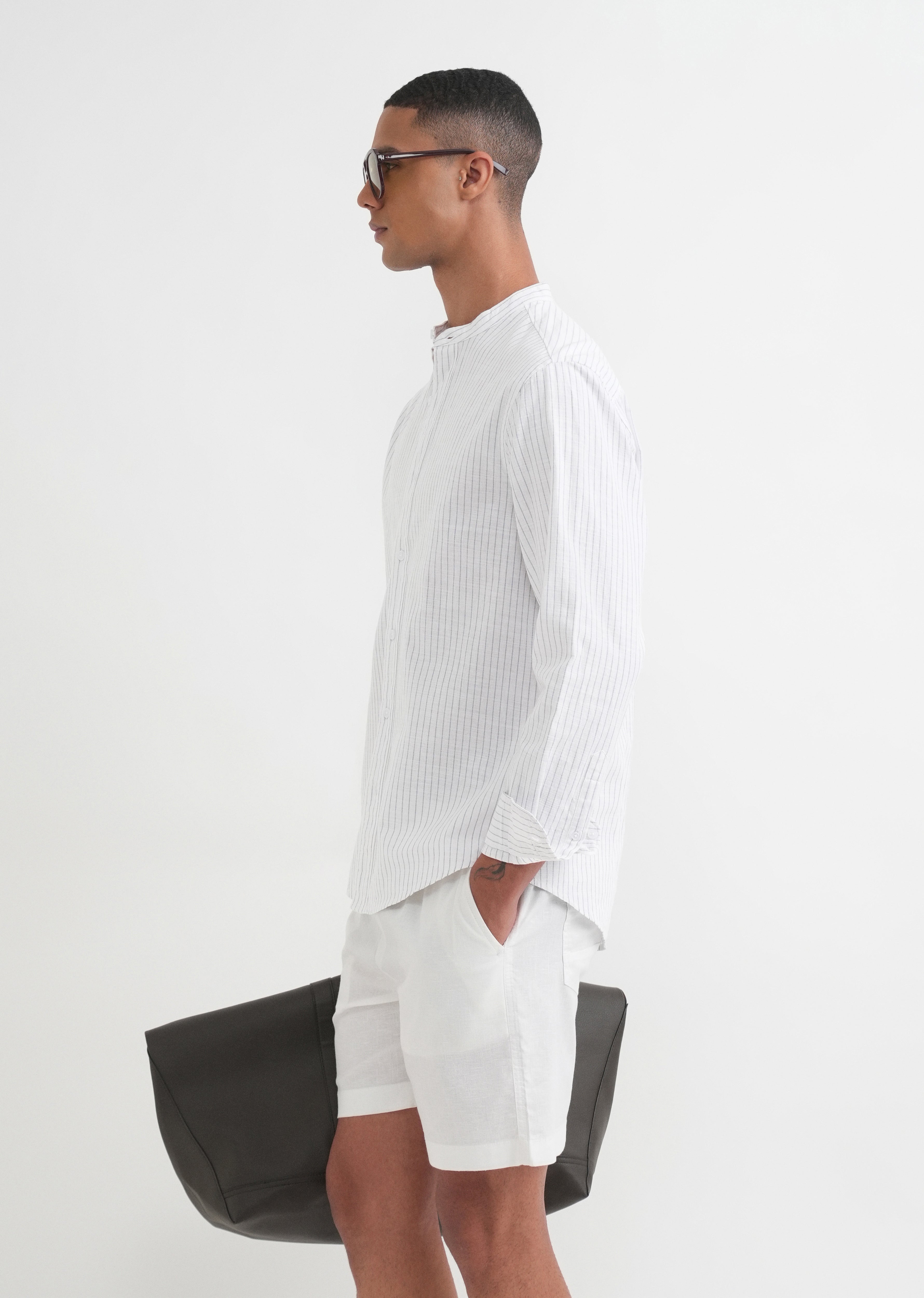 White Vertical Striped Cotton Shirt