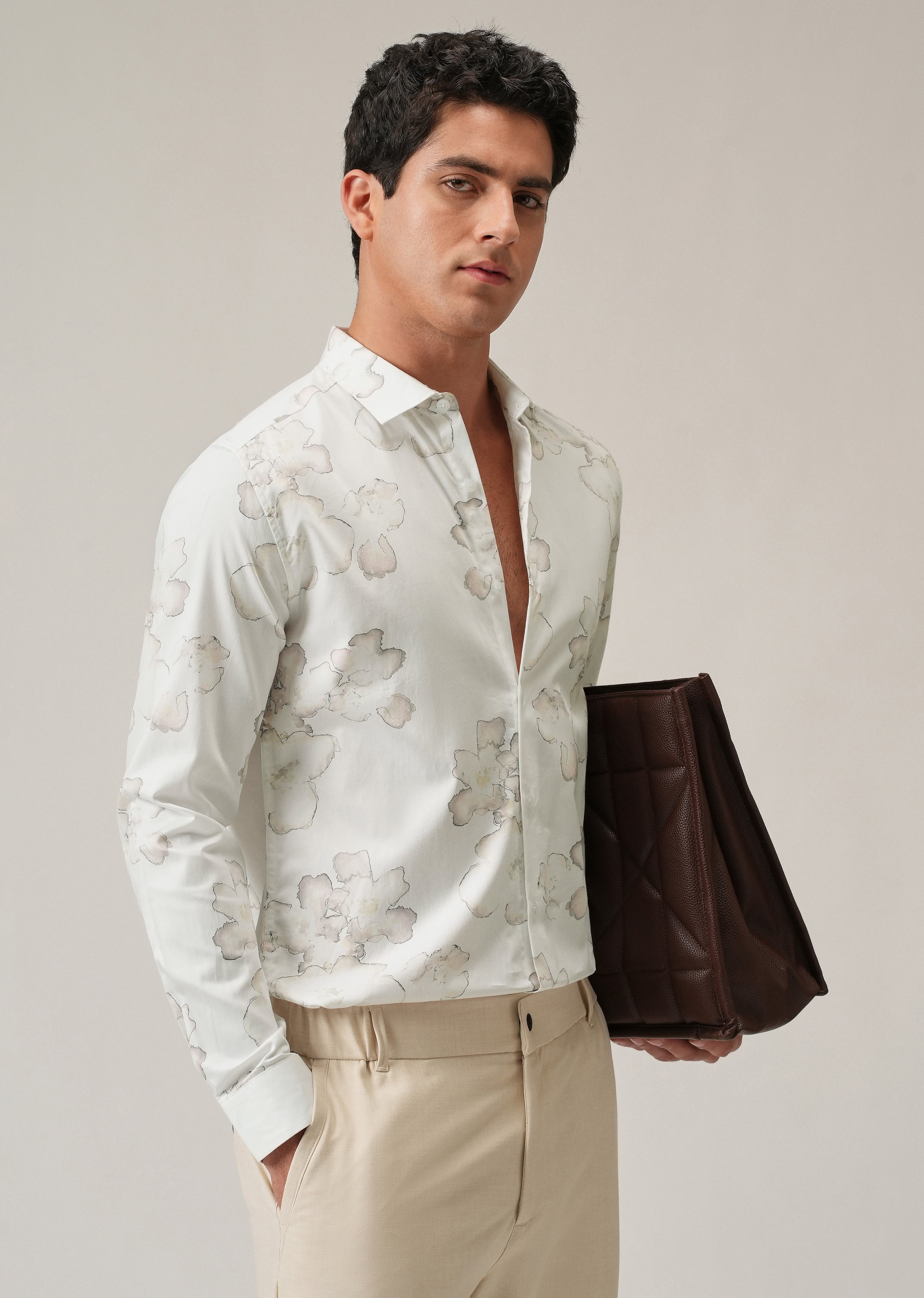 White Watercolour Flora Print Shirt