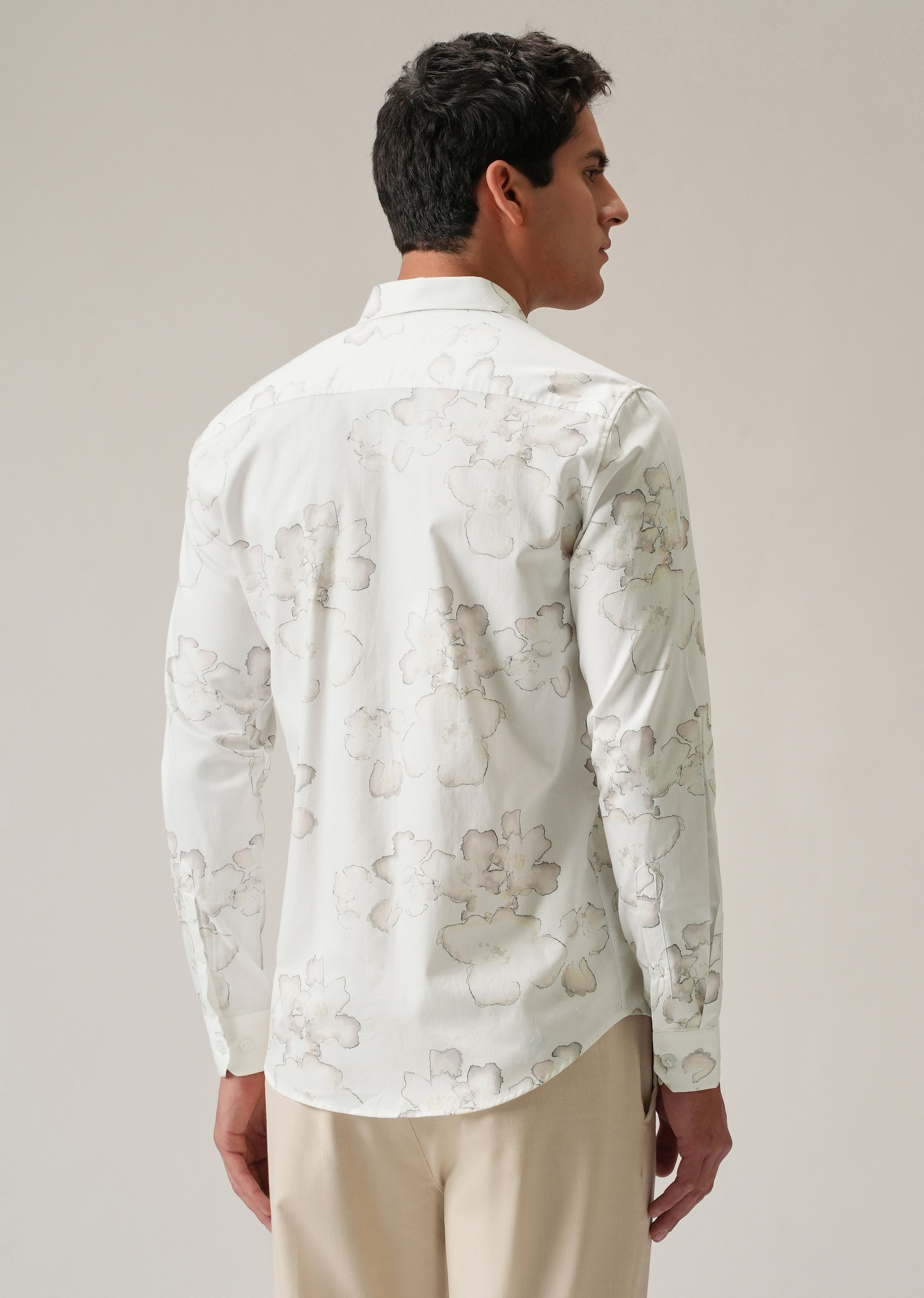 White Watercolour Flora Print Shirt