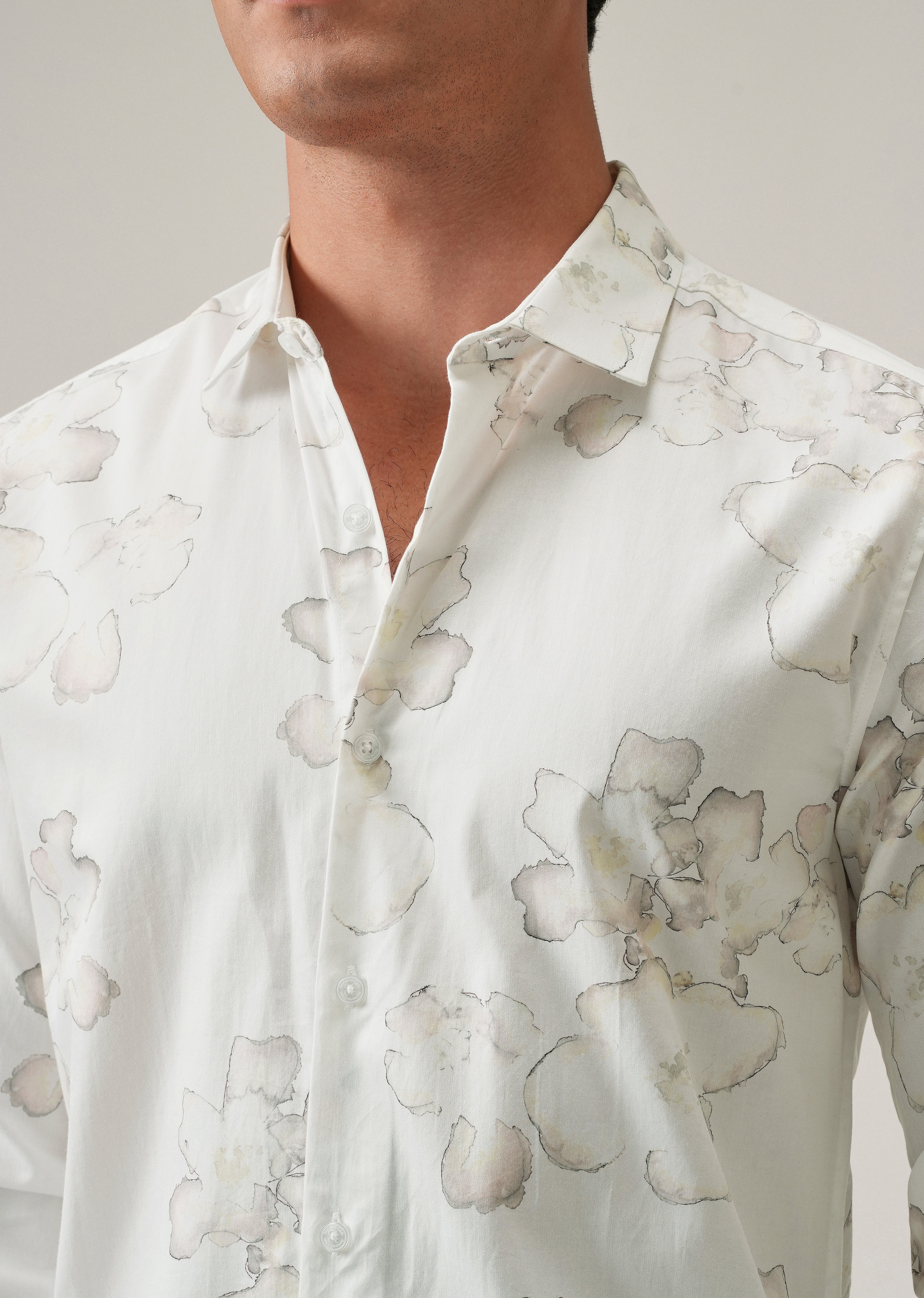 White Watercolour Flora Print Shirt