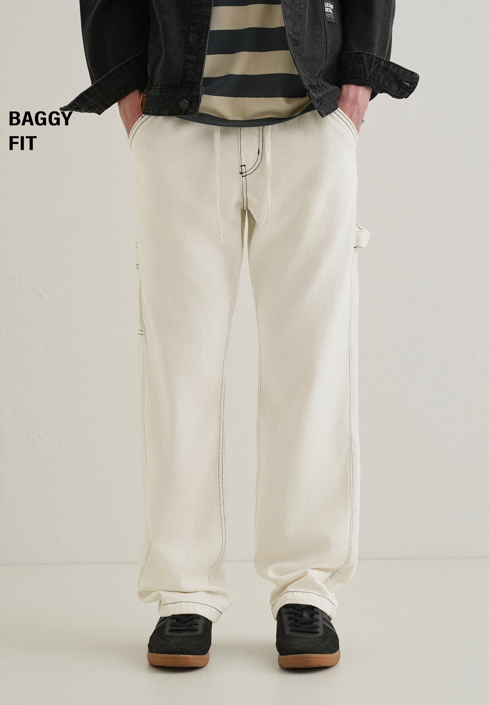 White Baggy Fit Carpenter Denim