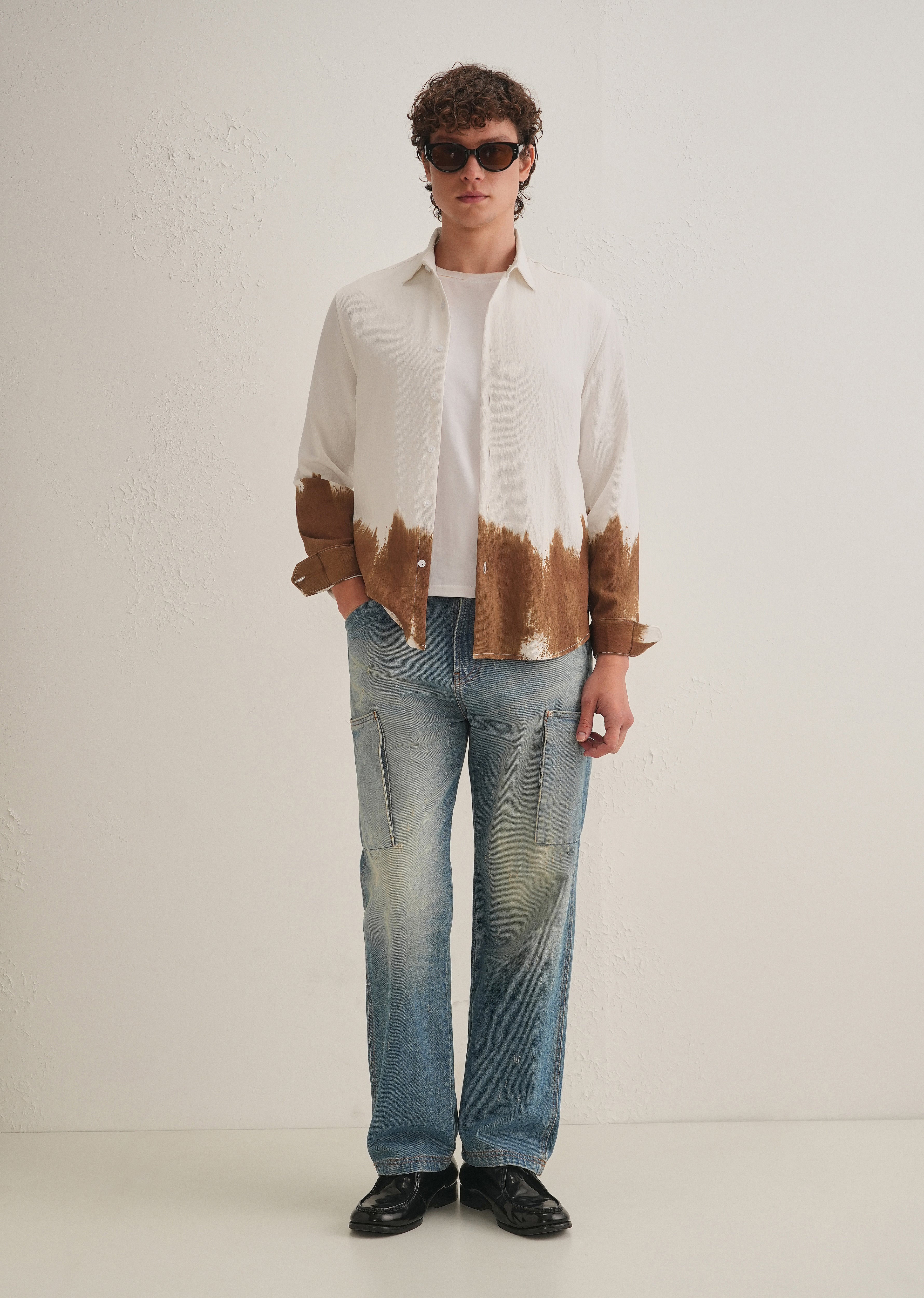 White & Brown Dip-Dyed Shirt