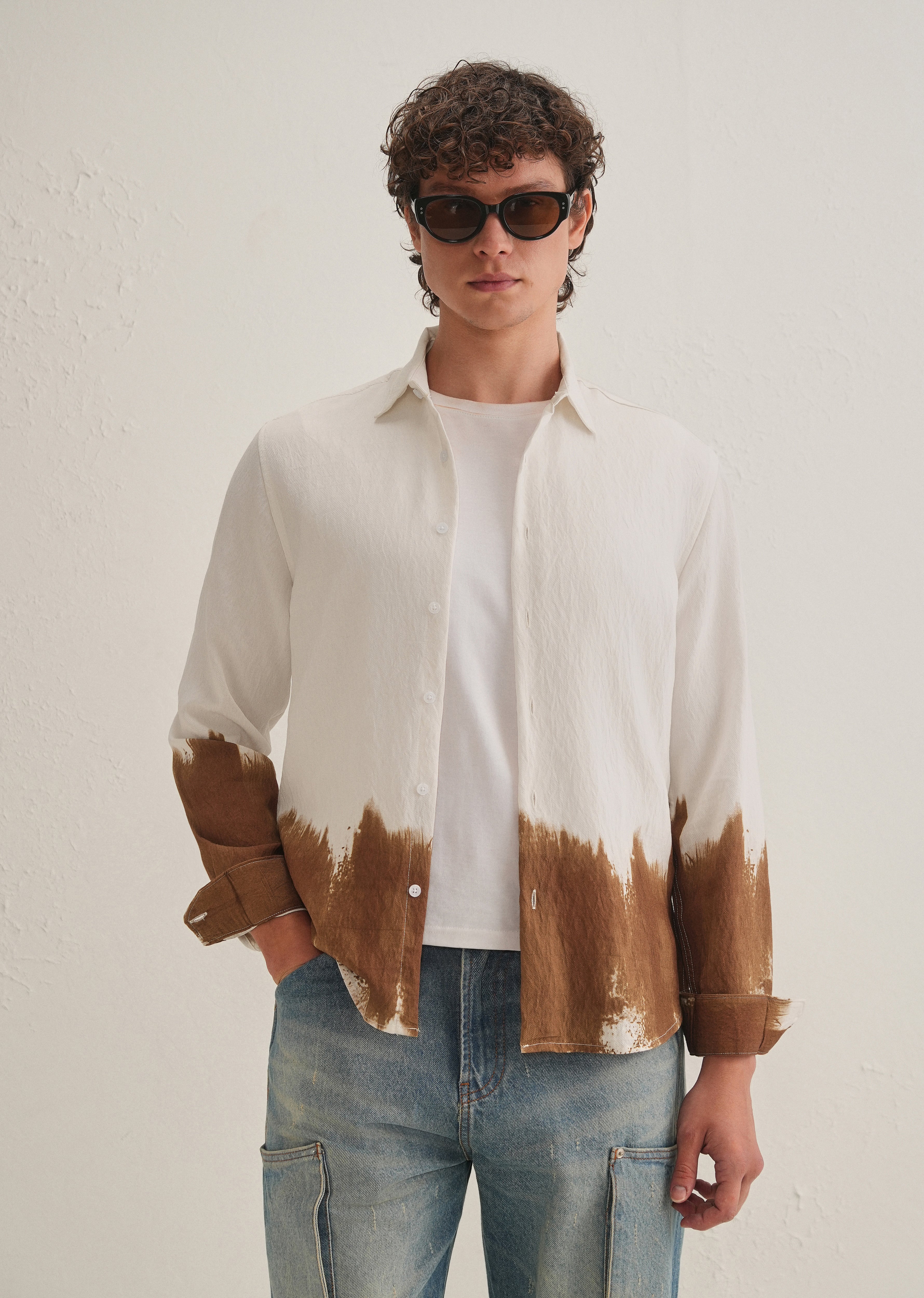 White & Brown Dip-Dyed Shirt