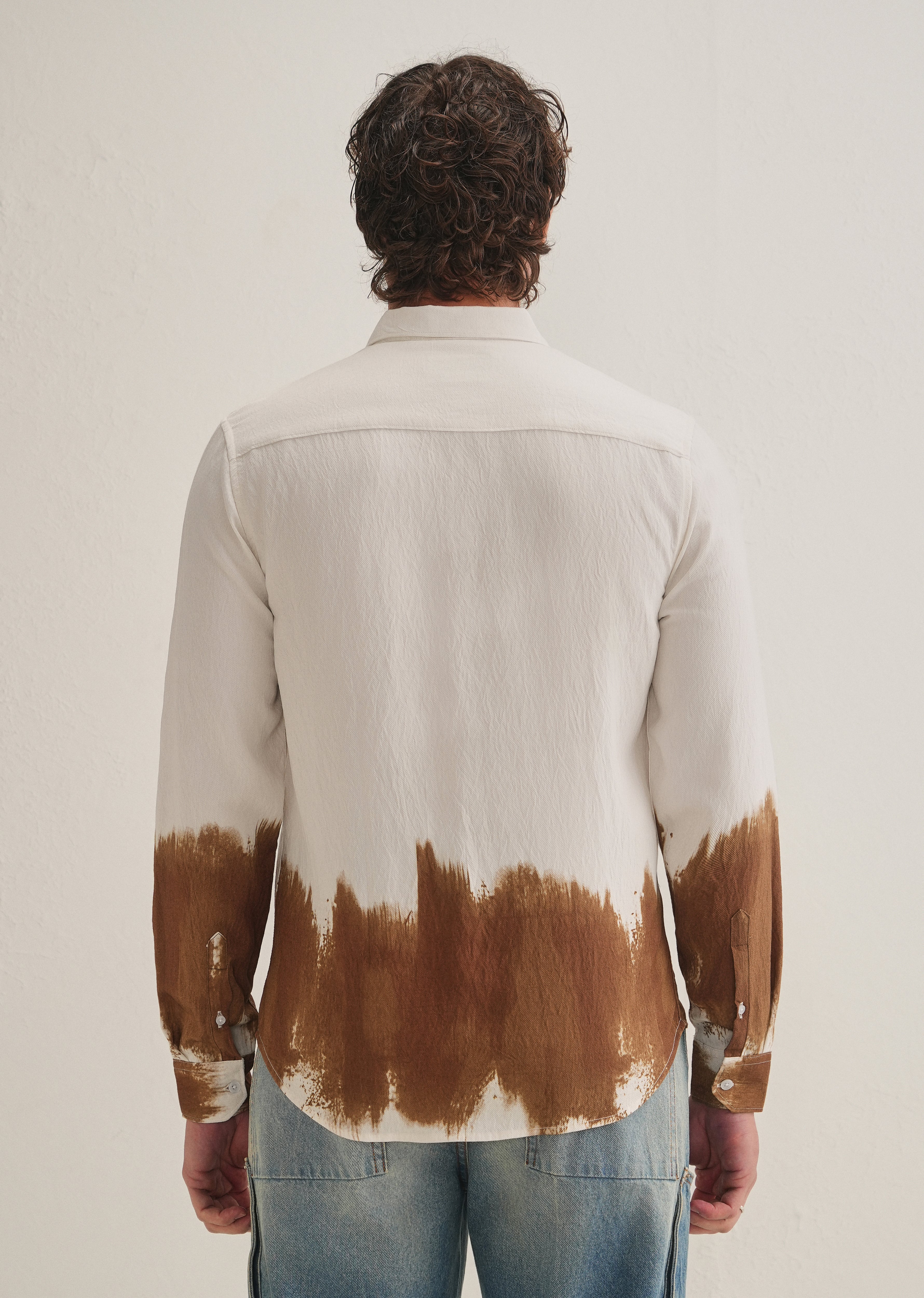 White & Brown Dip-Dyed Shirt