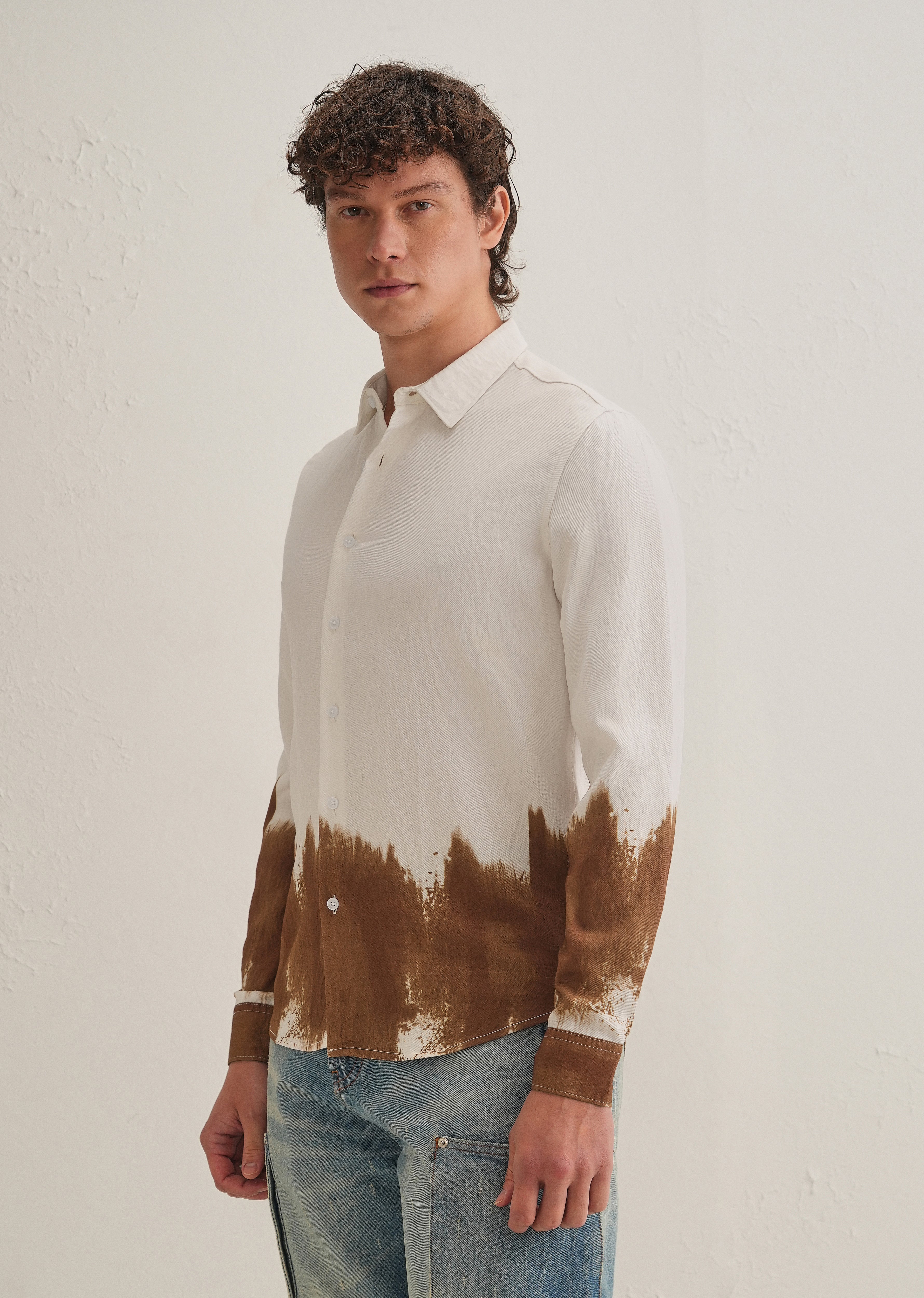White & Brown Dip-Dyed Shirt