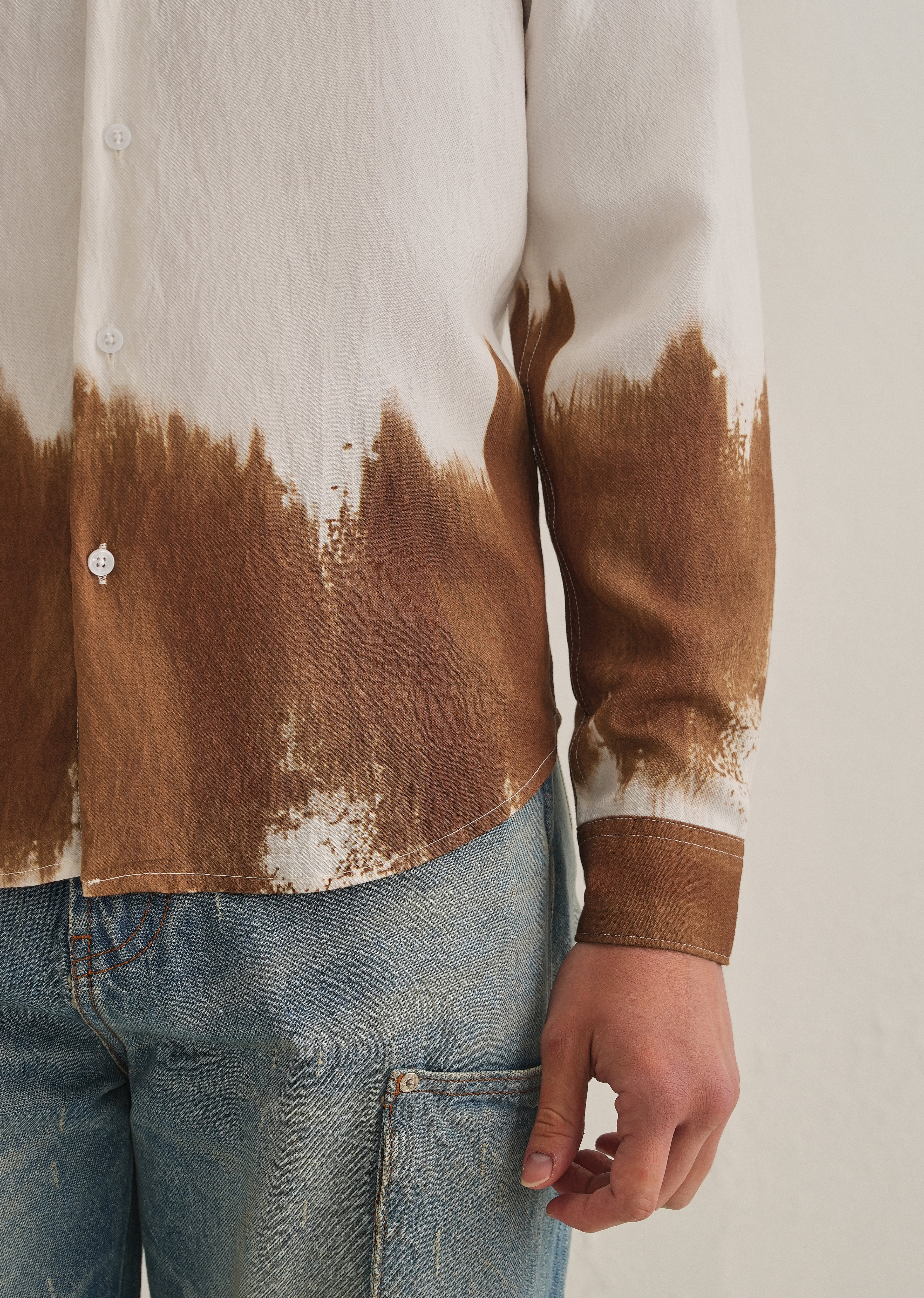 White & Brown Dip-Dyed Shirt