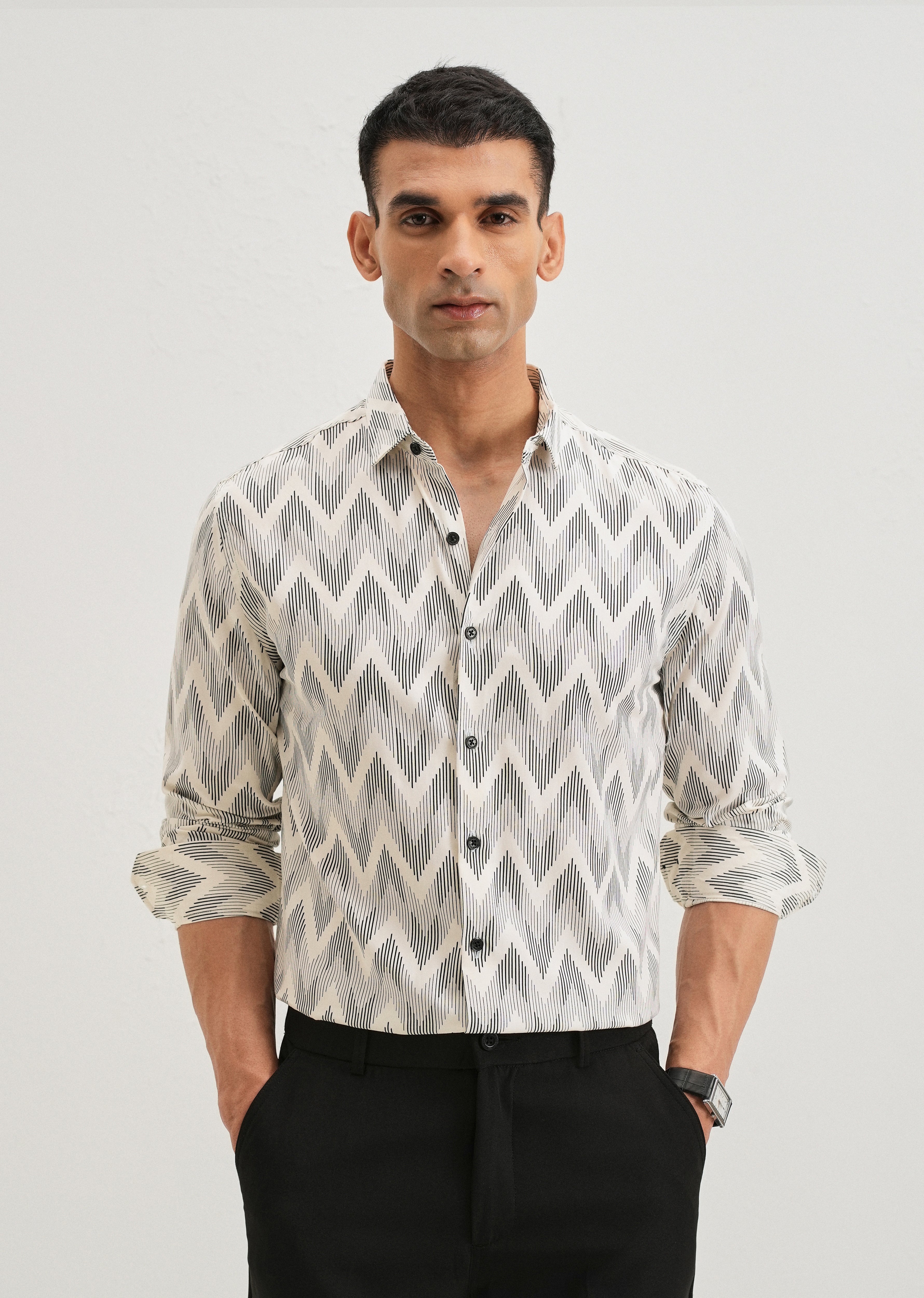 White Chevron Printed Shirt