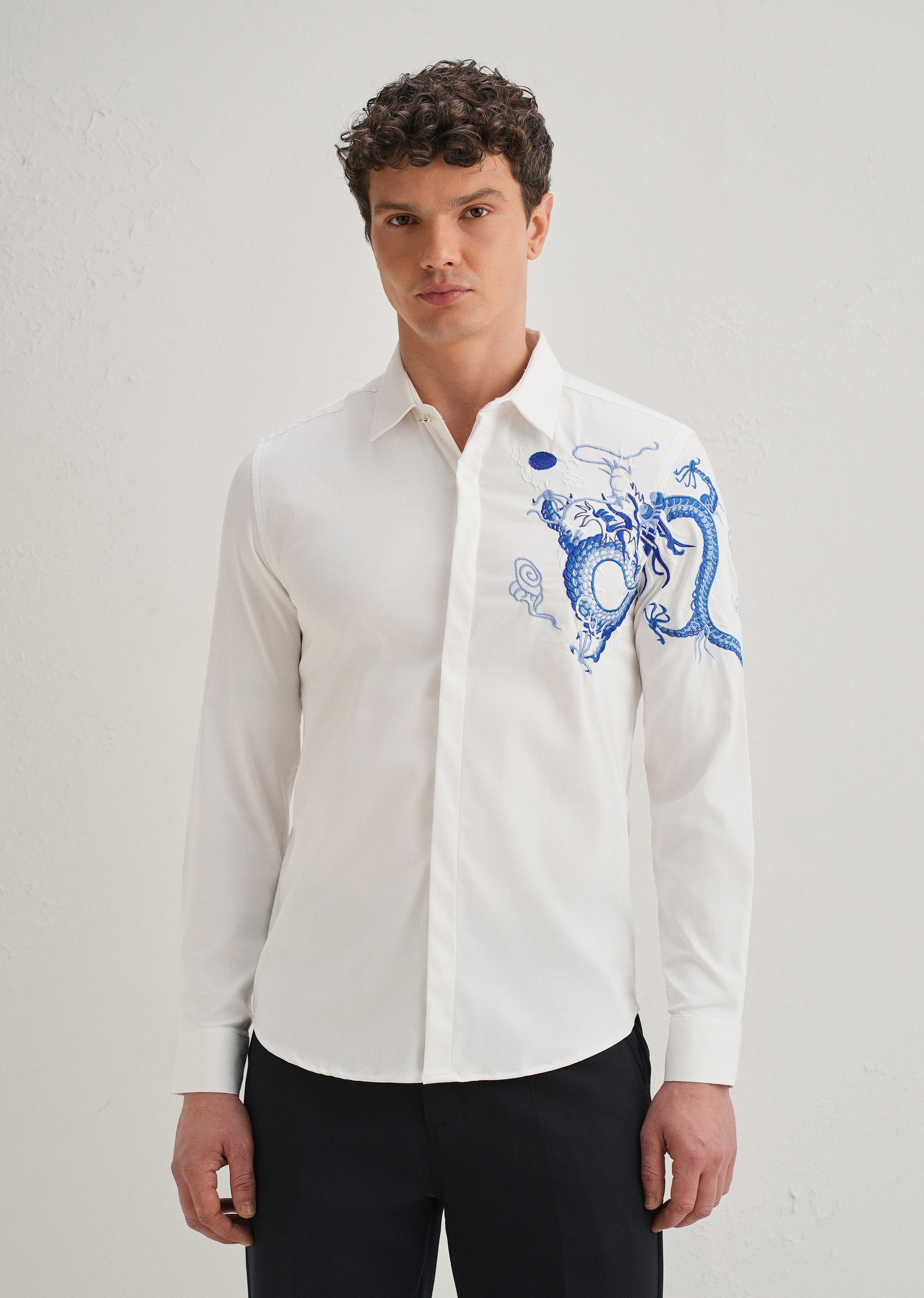 White Dragon Embroidery Shirt