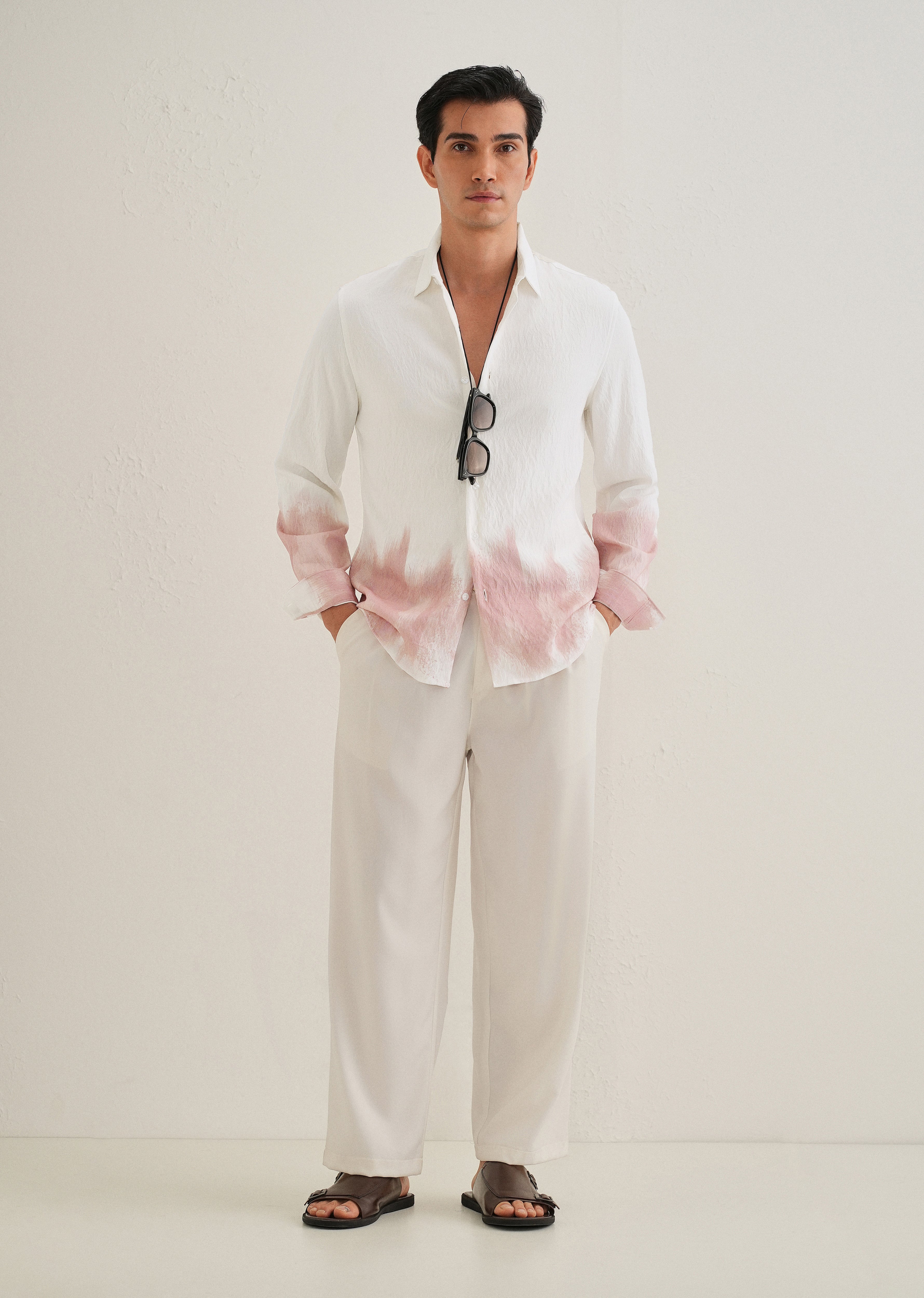 White & Dusty Rose Dip-Dyed Shirt