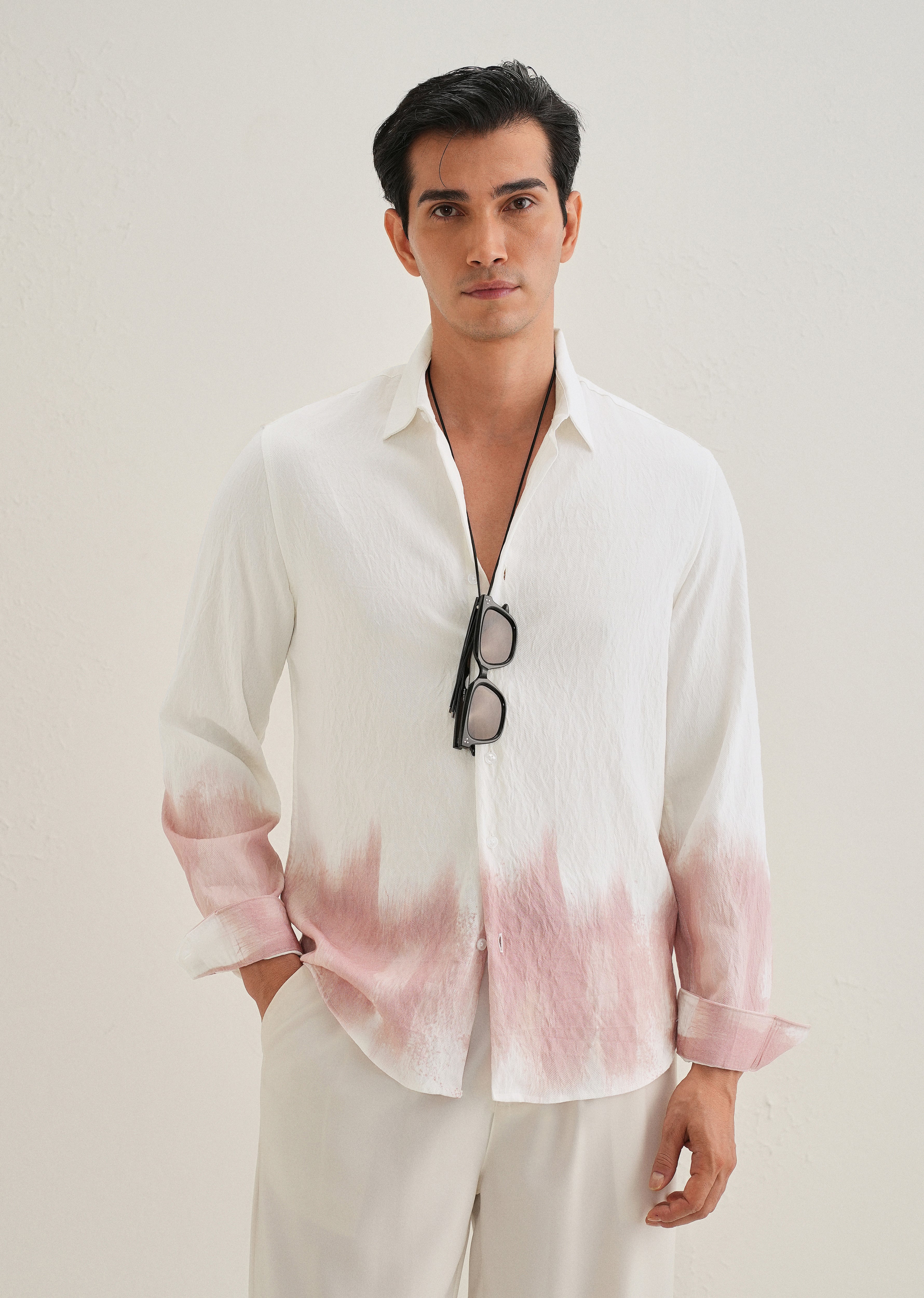 White & Dusty Rose Dip-Dyed Shirt