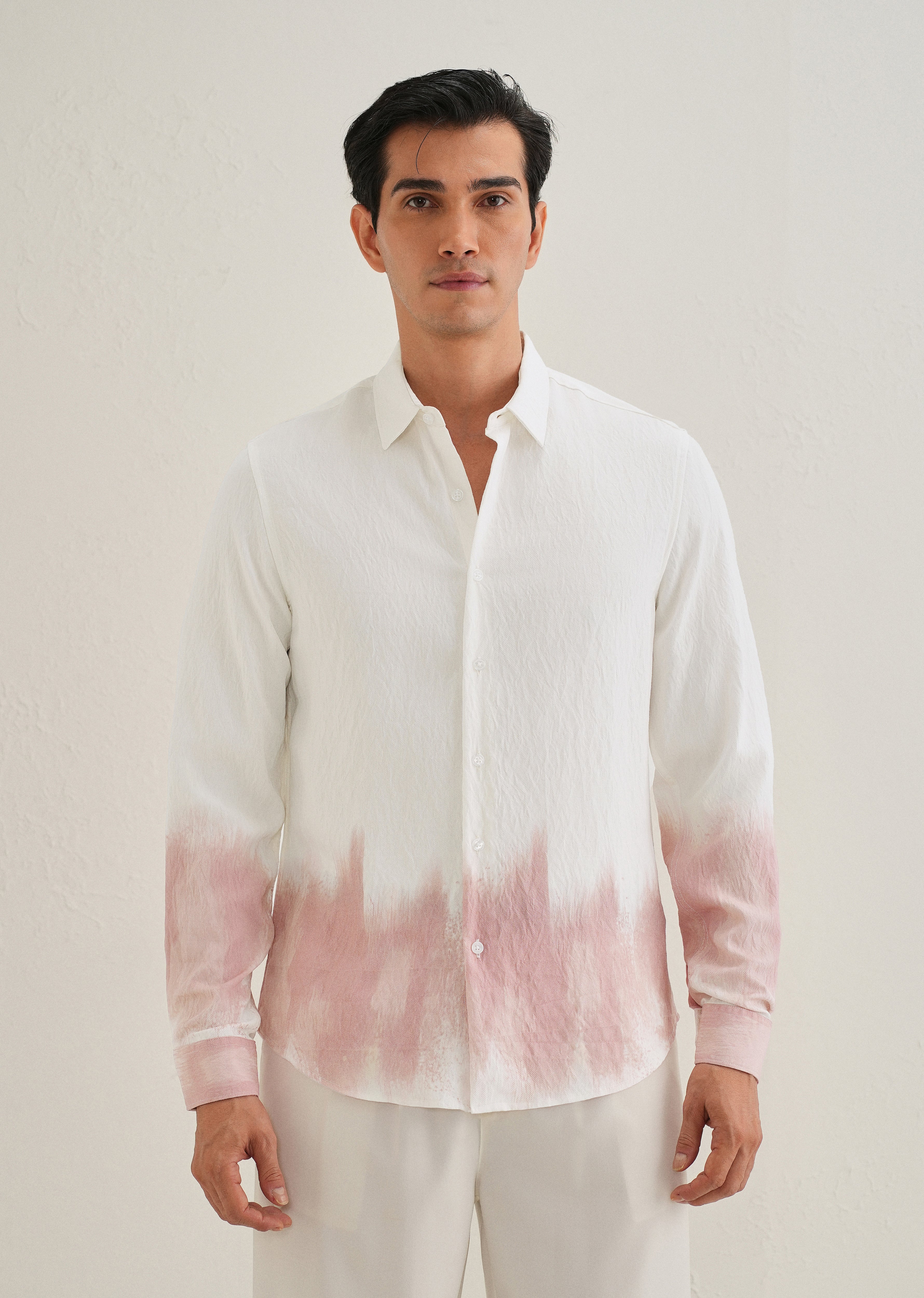 White & Dusty Rose Dip-Dyed Shirt