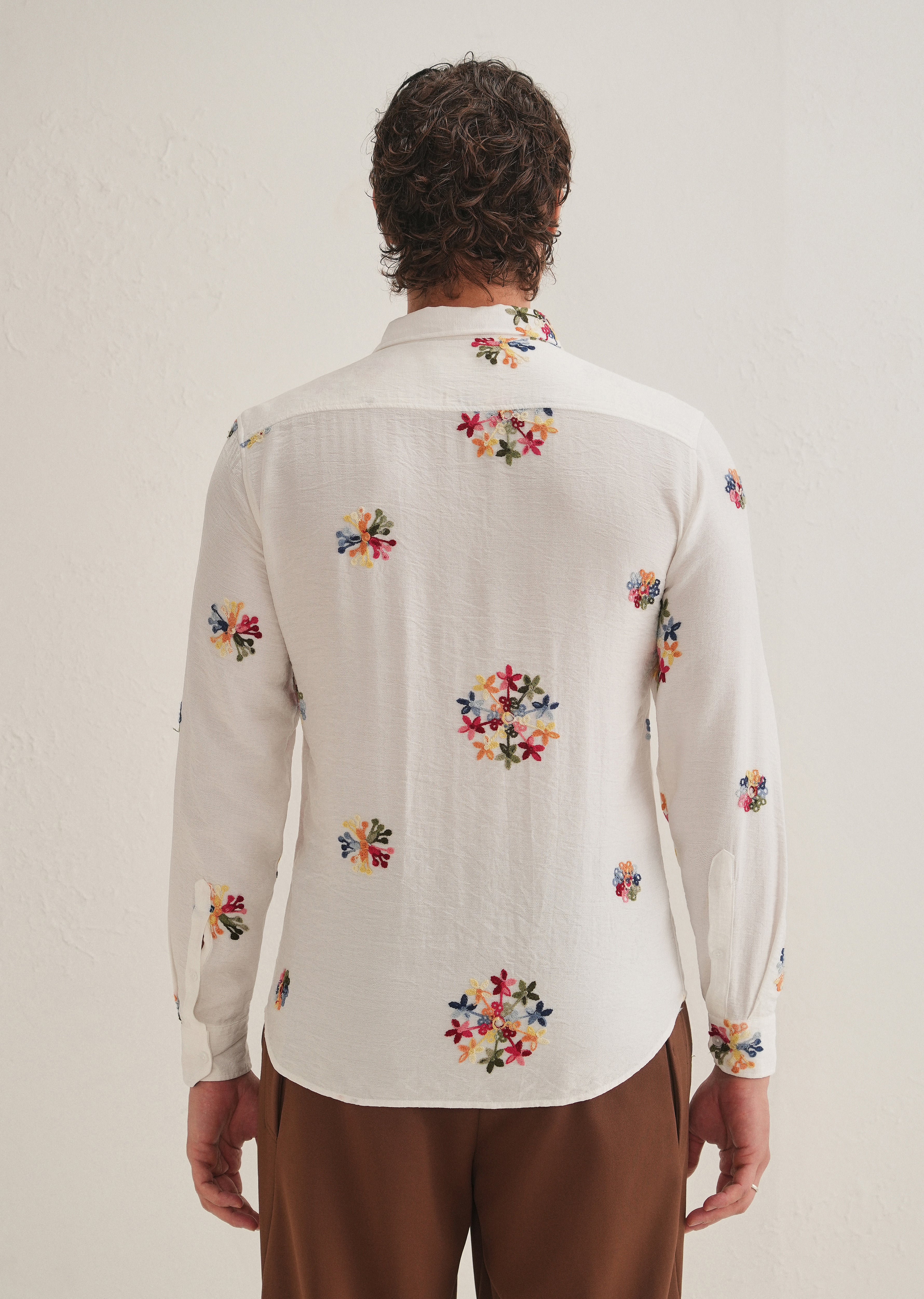 White Floral Embroidered Shirt