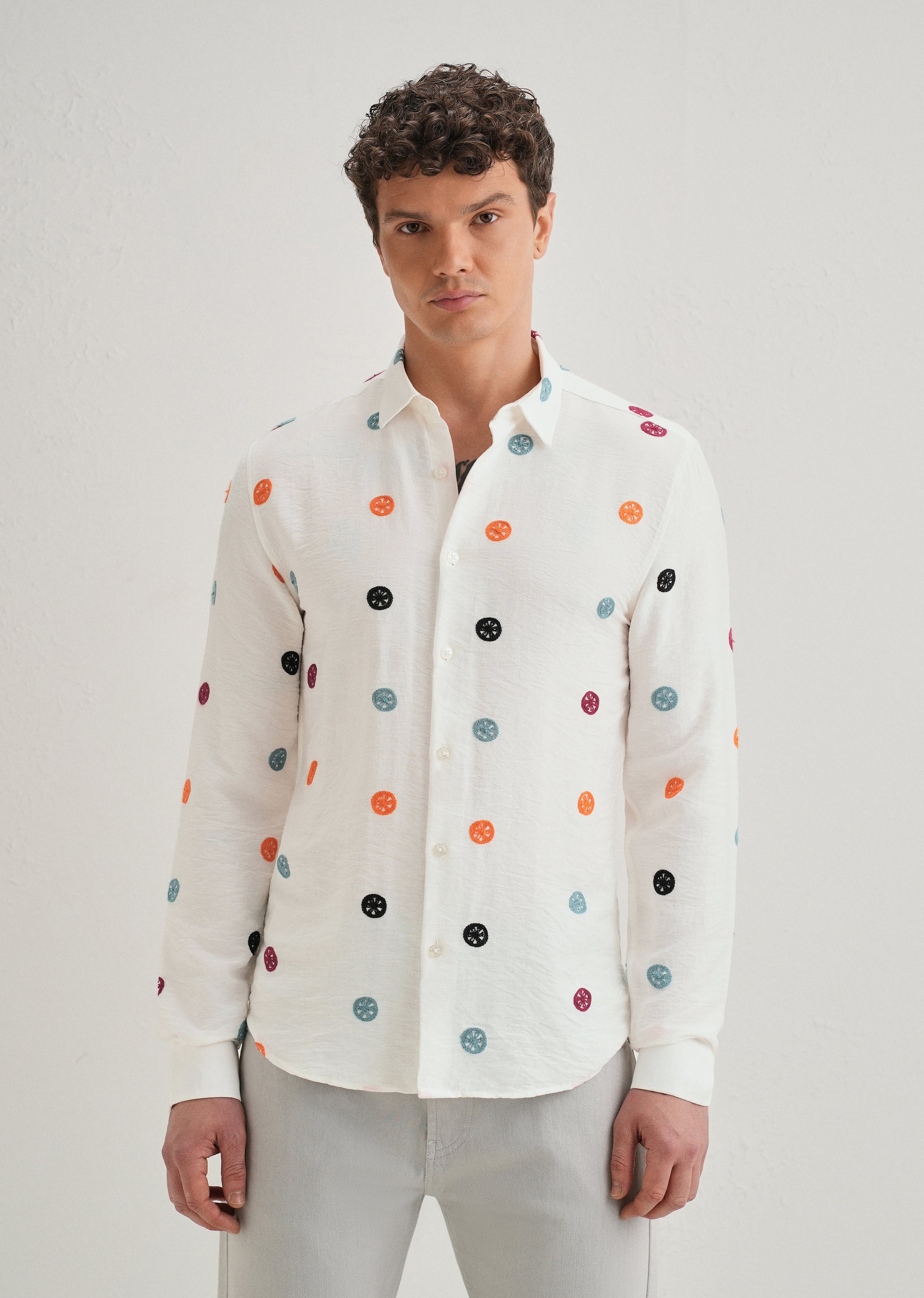 White Florescent Embroidered Shirt