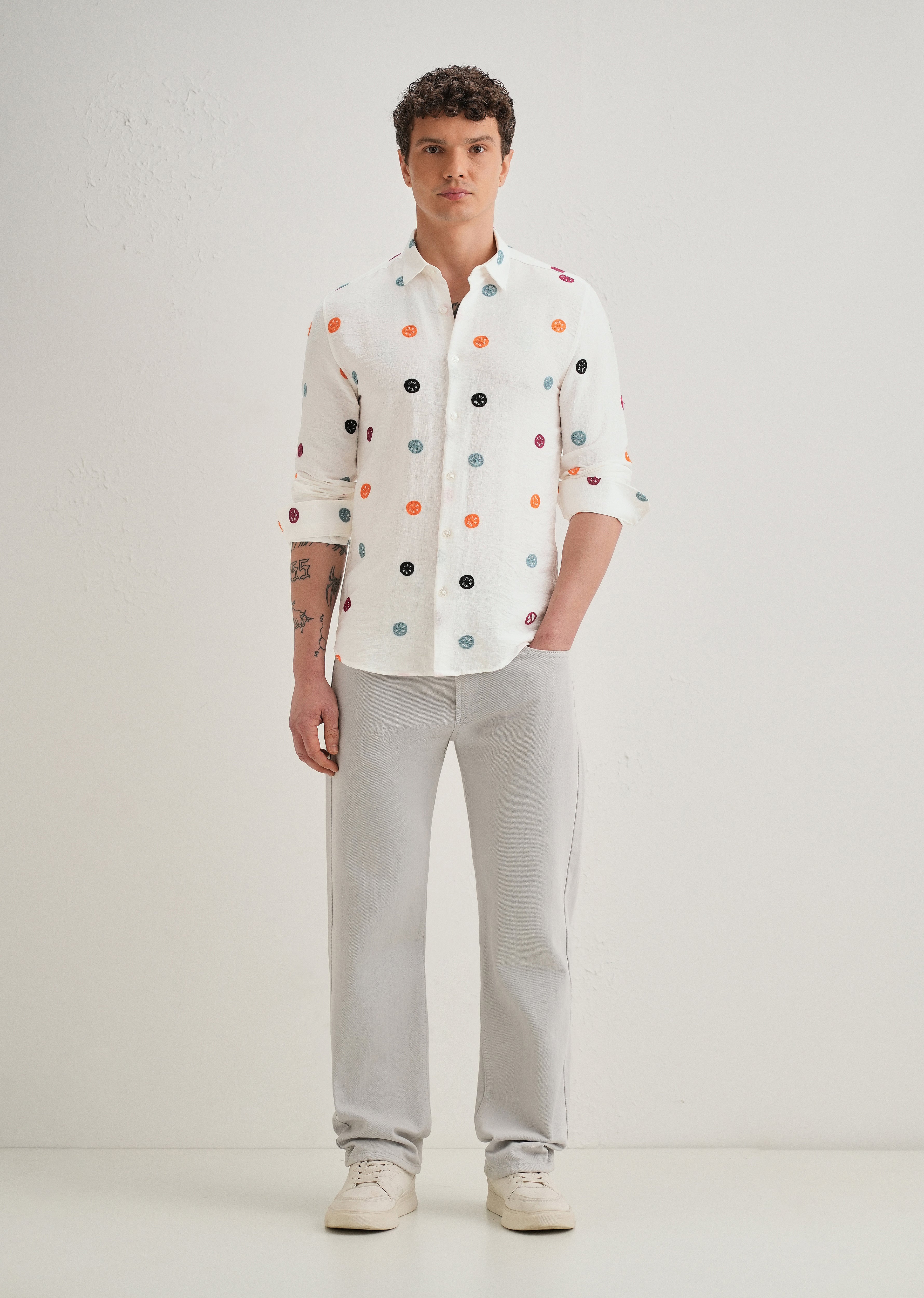 White Florescent Embroidered Shirt
