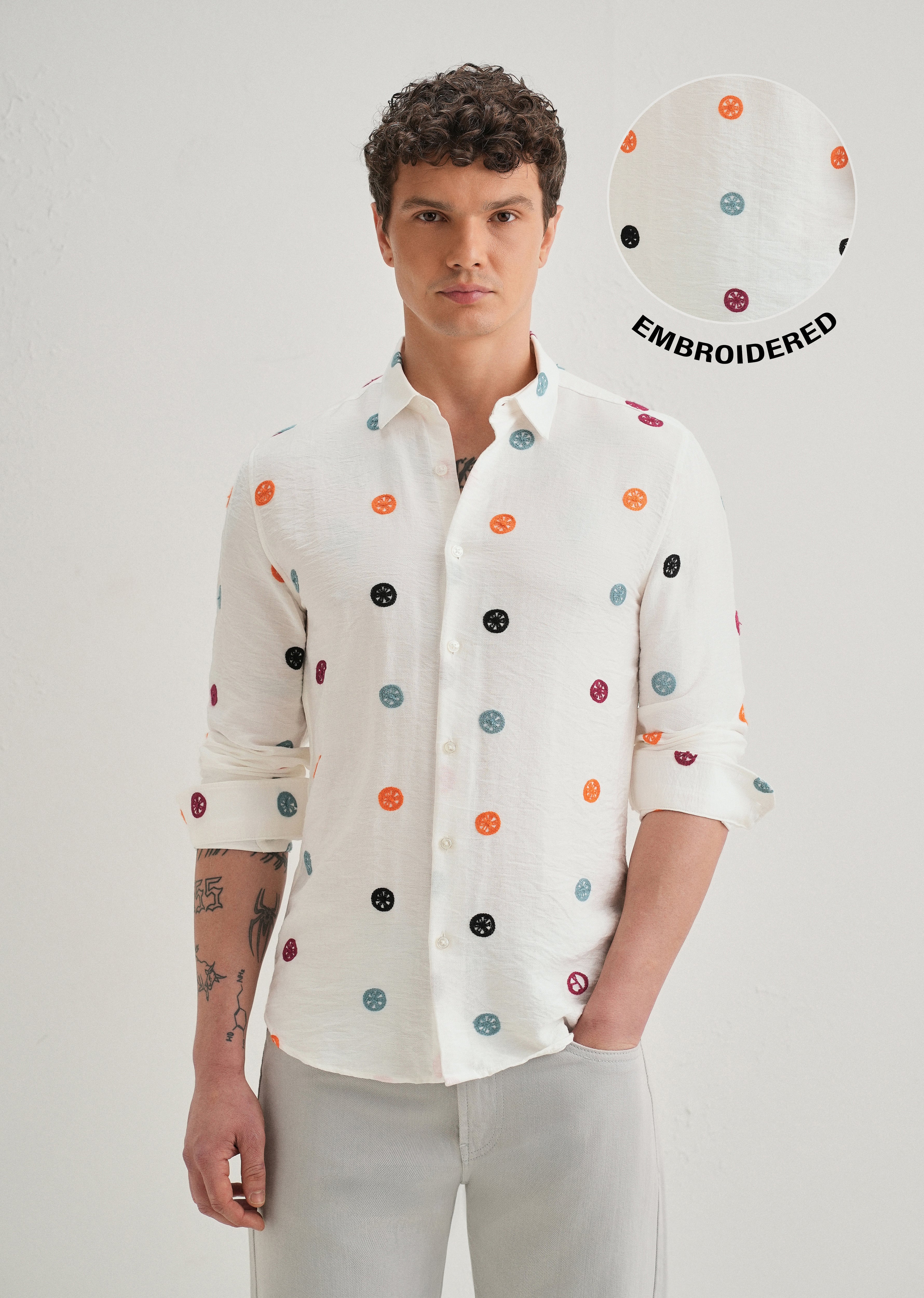 White Florescent Embroidered Shirt