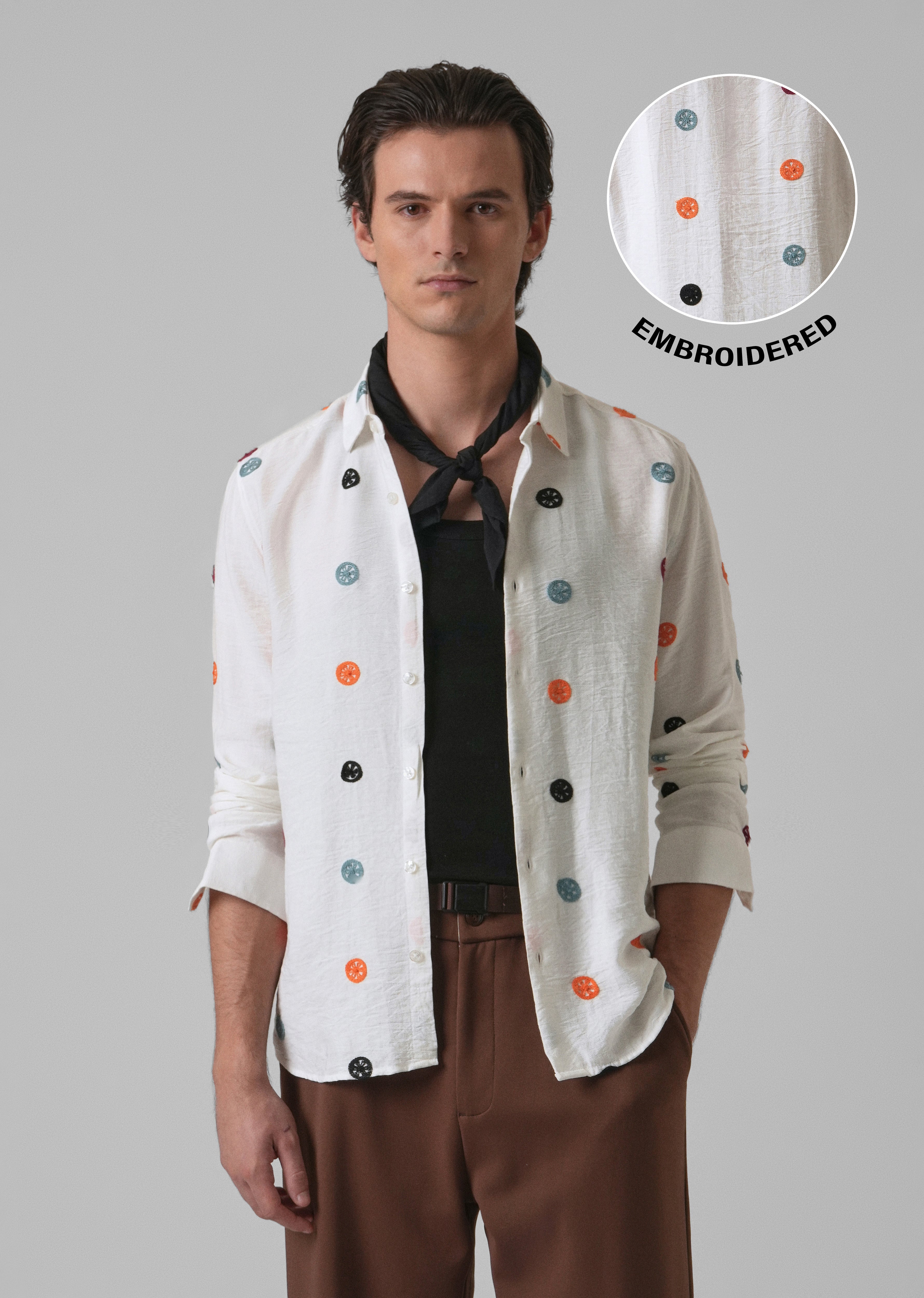 White Florescent Embroidered Shirt