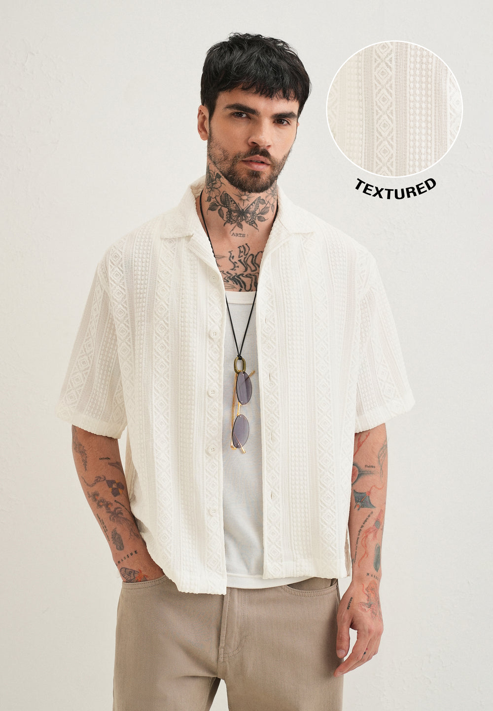 White Geometric Textured Shirt