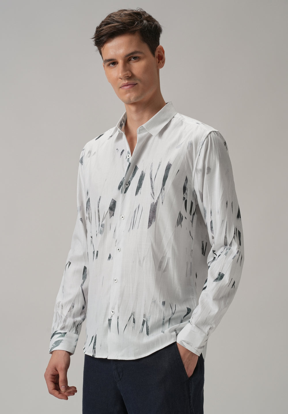 White & Grey Printed Shirt
