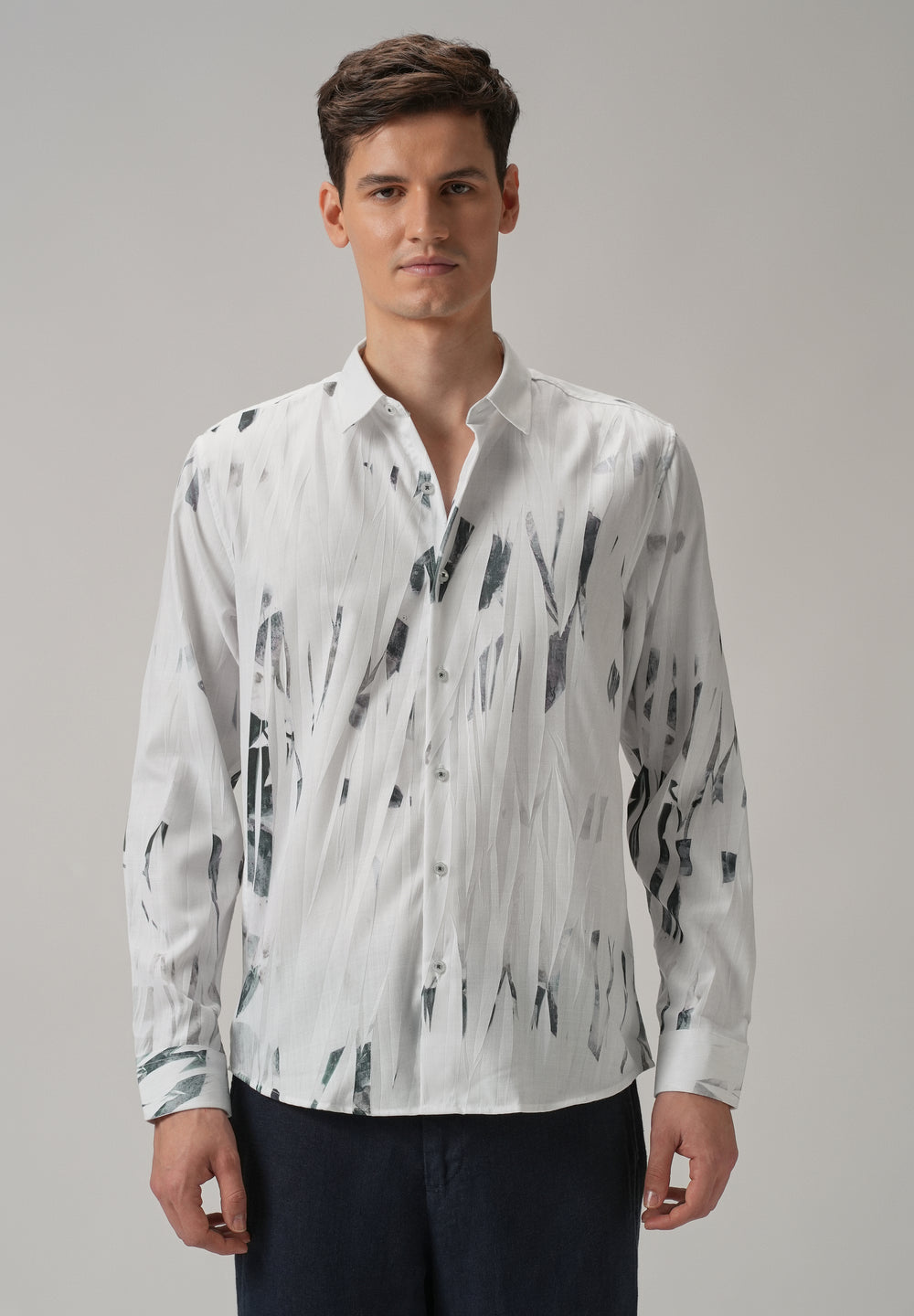 White & Grey Printed Shirt