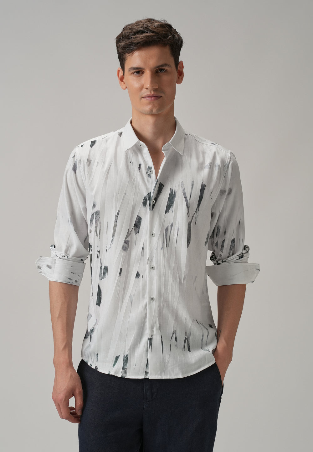 White & Grey Printed Shirt