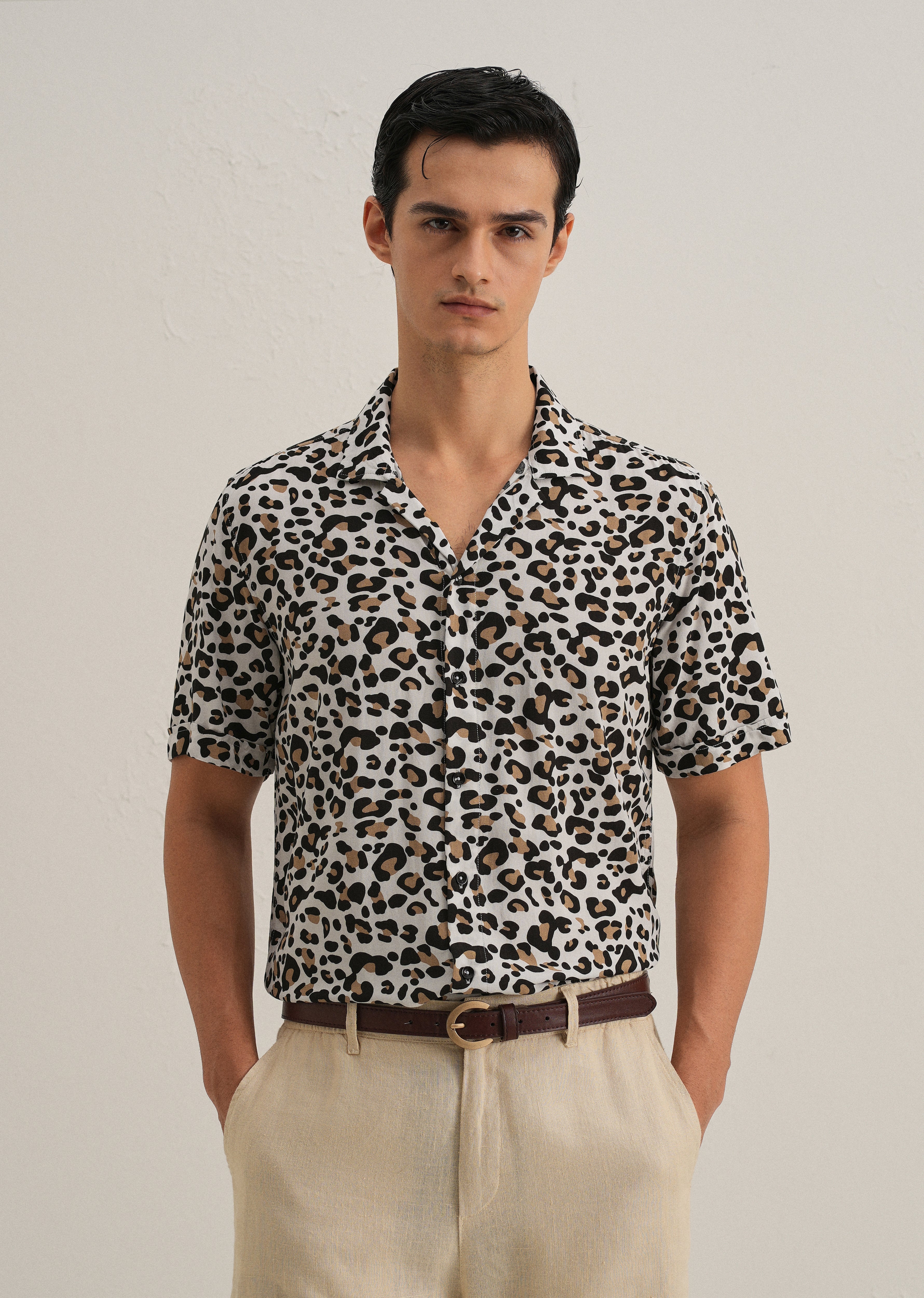 White Leopardic Print Half sleeve shirt