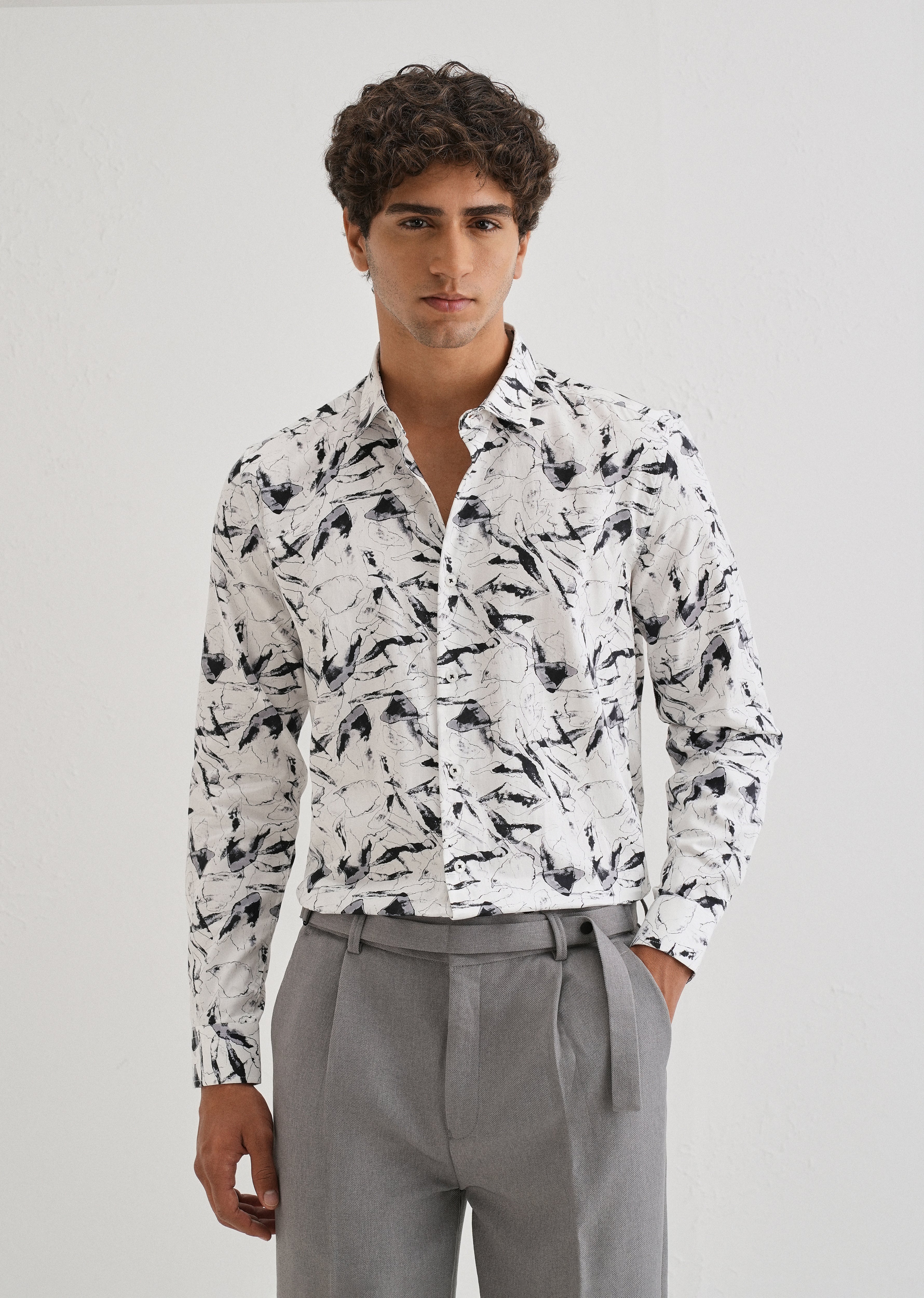 White Marble Printed Shirt