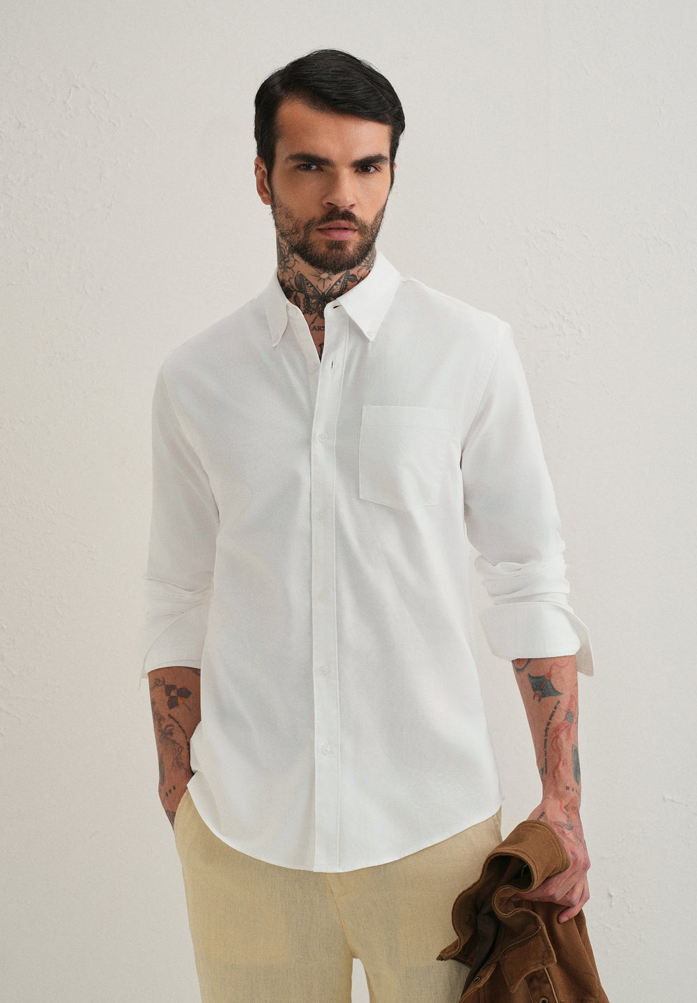 White Plain Cotton Oxford Shirt