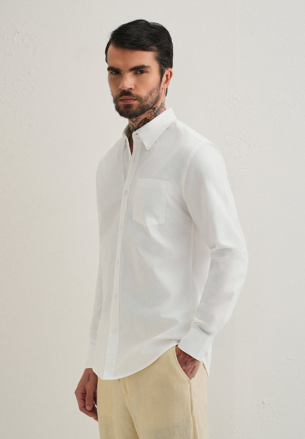 White Plain Cotton Oxford Shirt