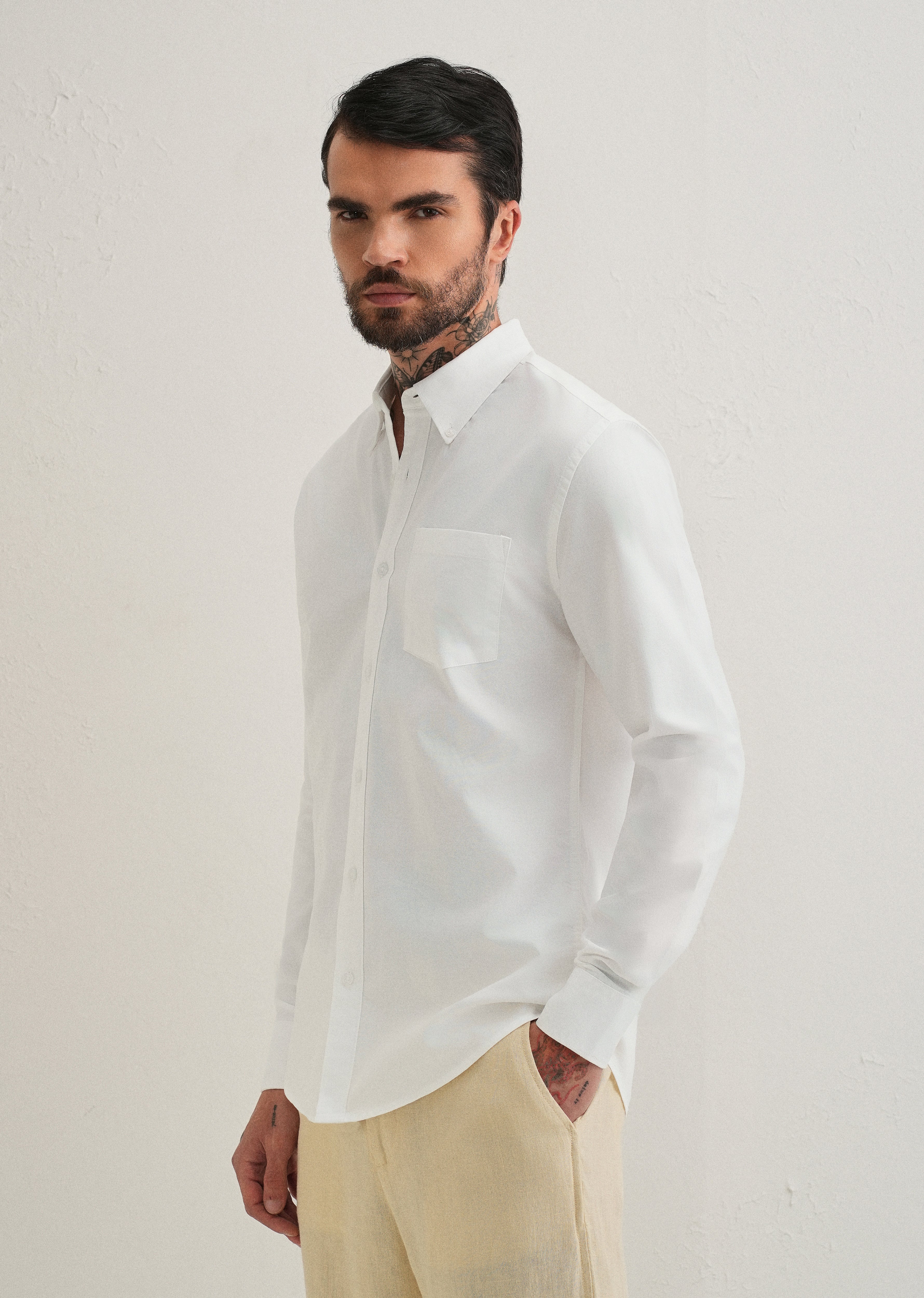 White Plain Cotton Oxford Shirt