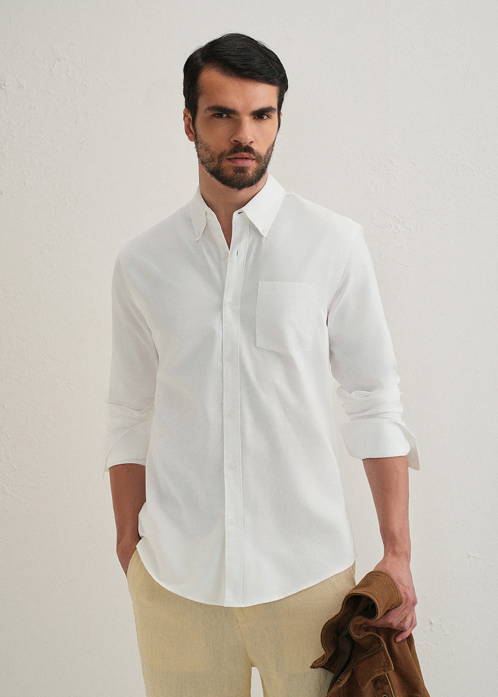 White Plain Cotton Oxford Shirt