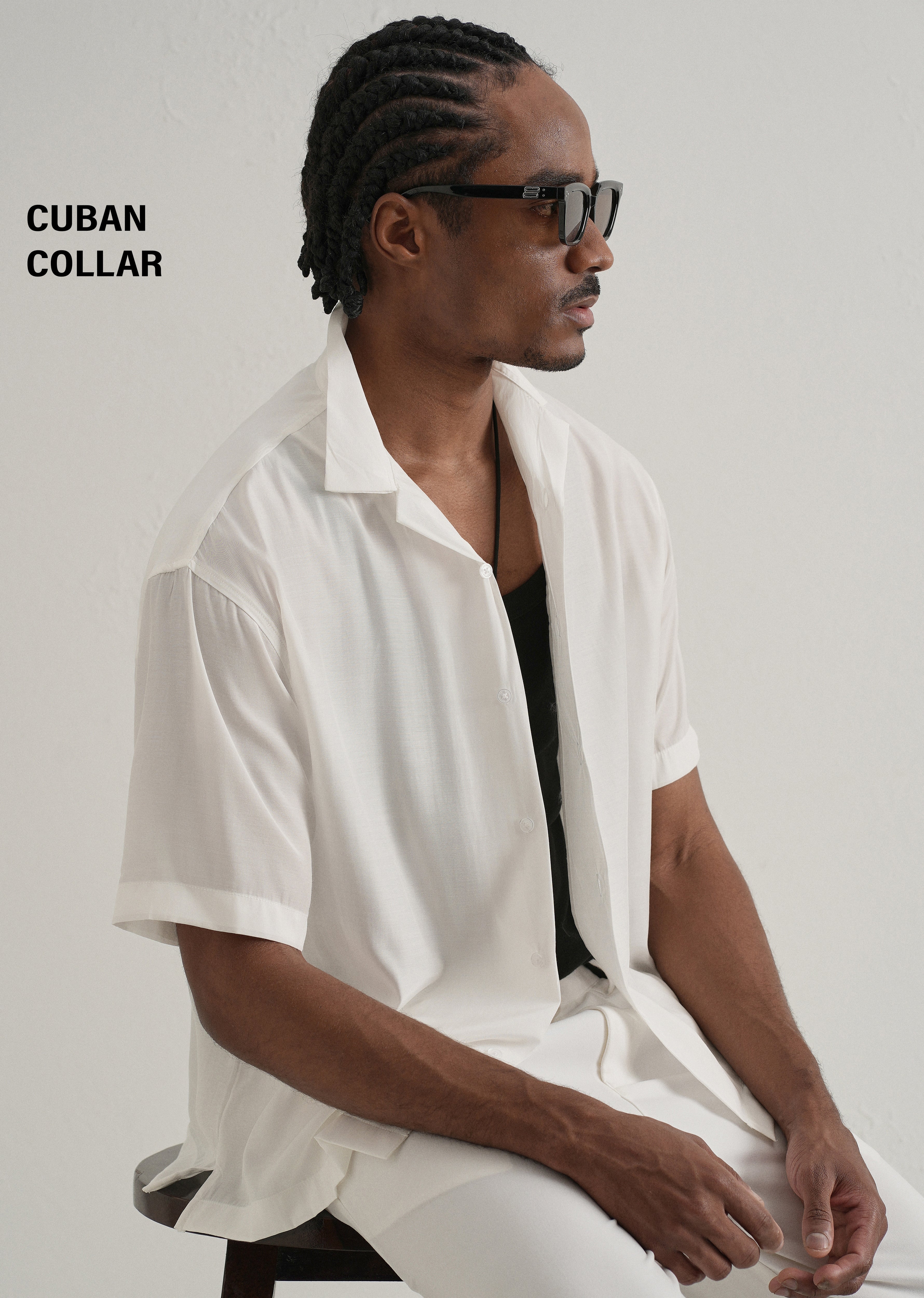 White Plain Sheen Cuban Collar Shirt