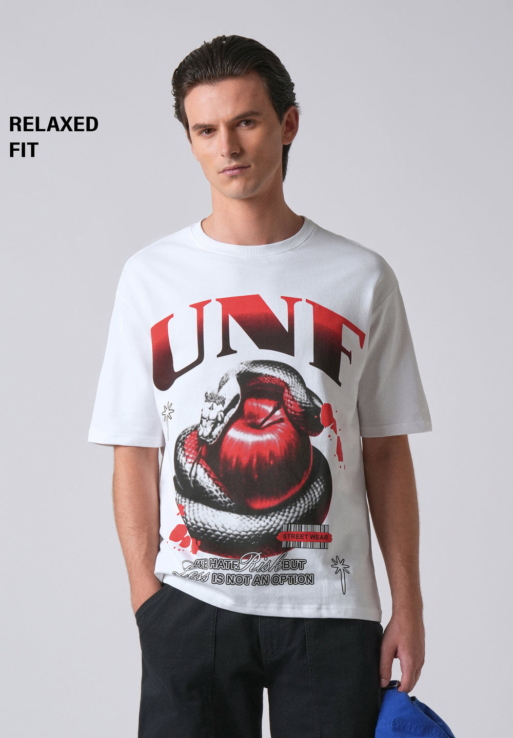 White Print Relaxed Fit T- shirt