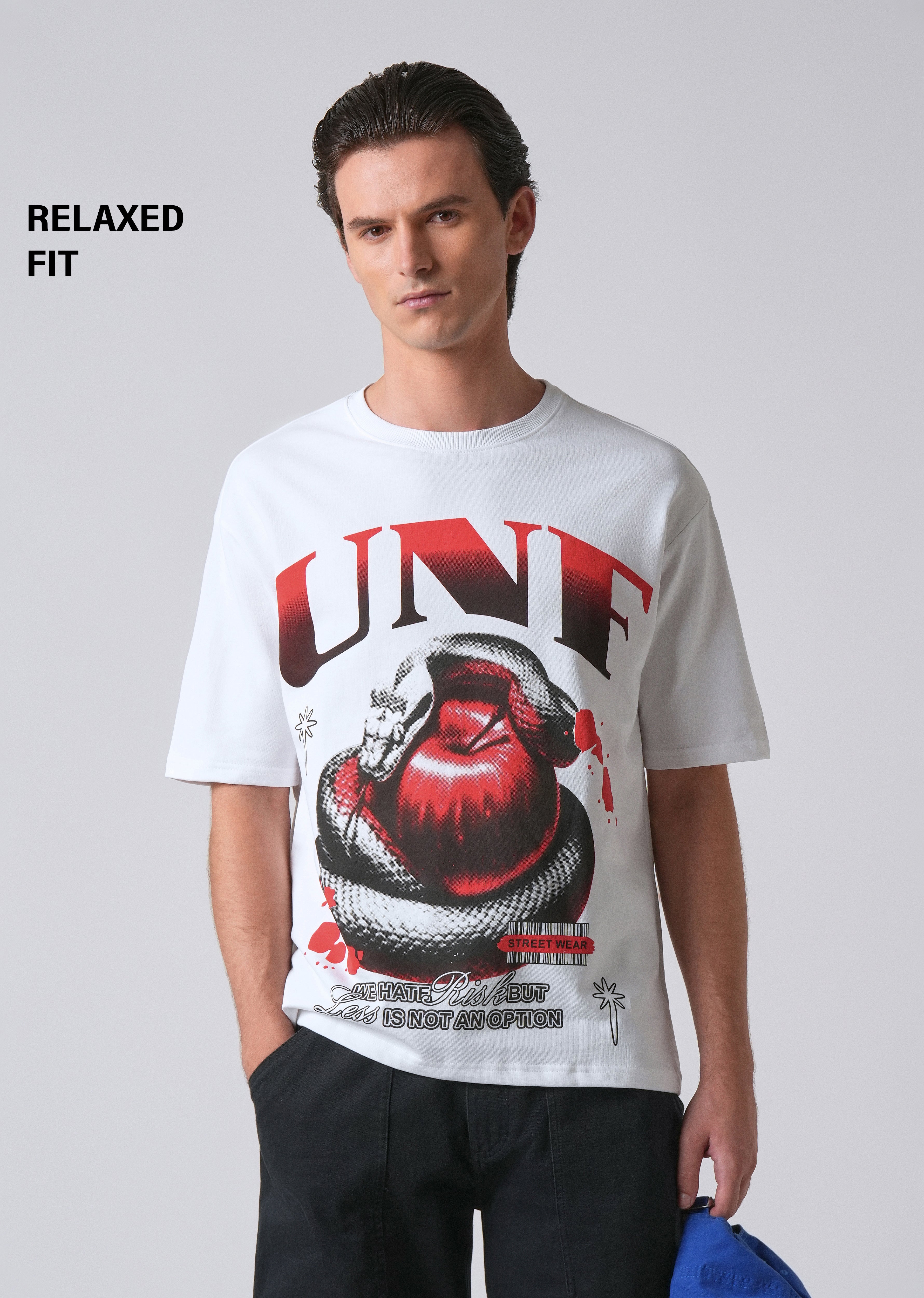 White Print Relaxed Fit T- shirt