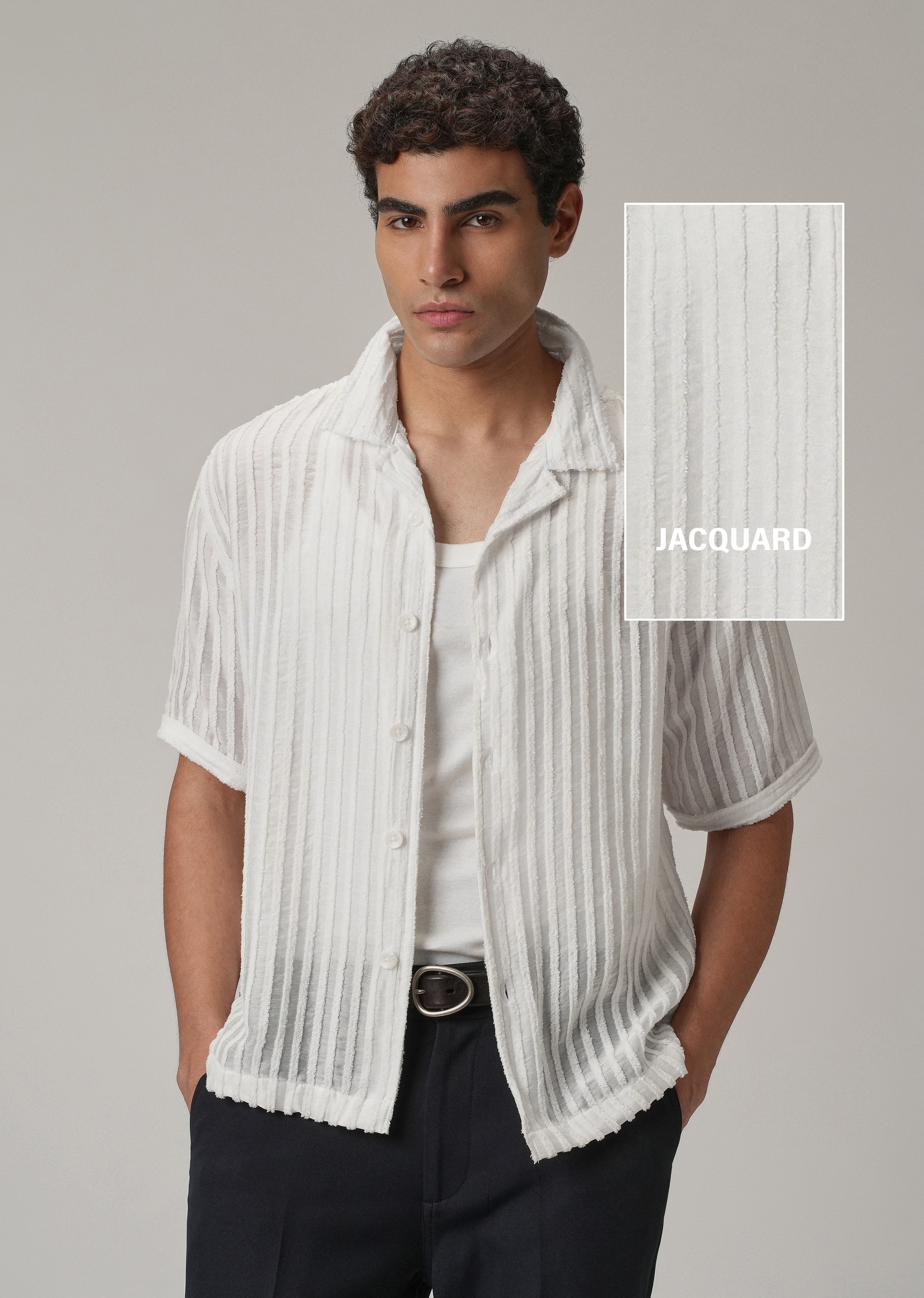 White Clip Jacquard Stripe Shirt