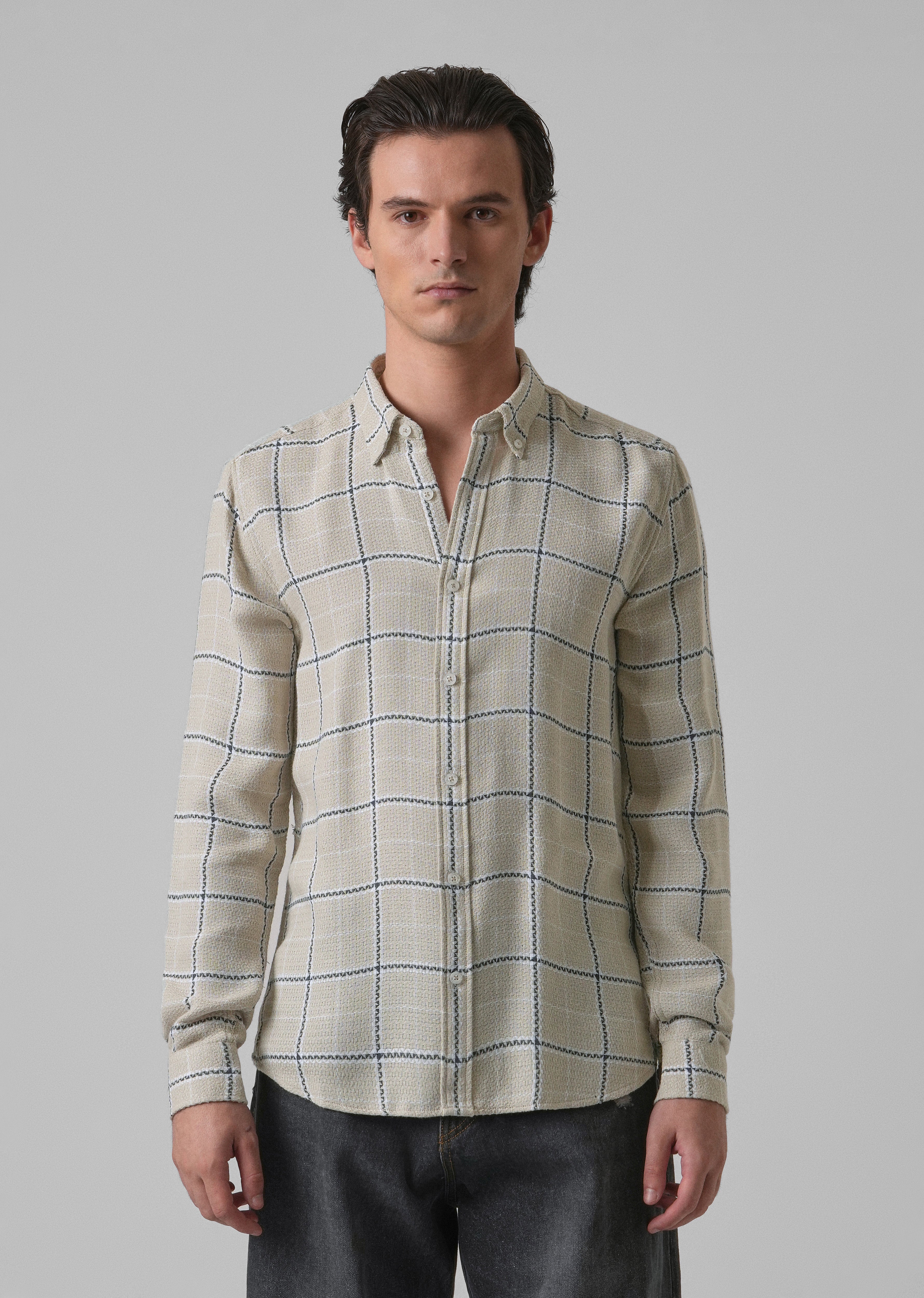 Widegrid Cream Check shirt