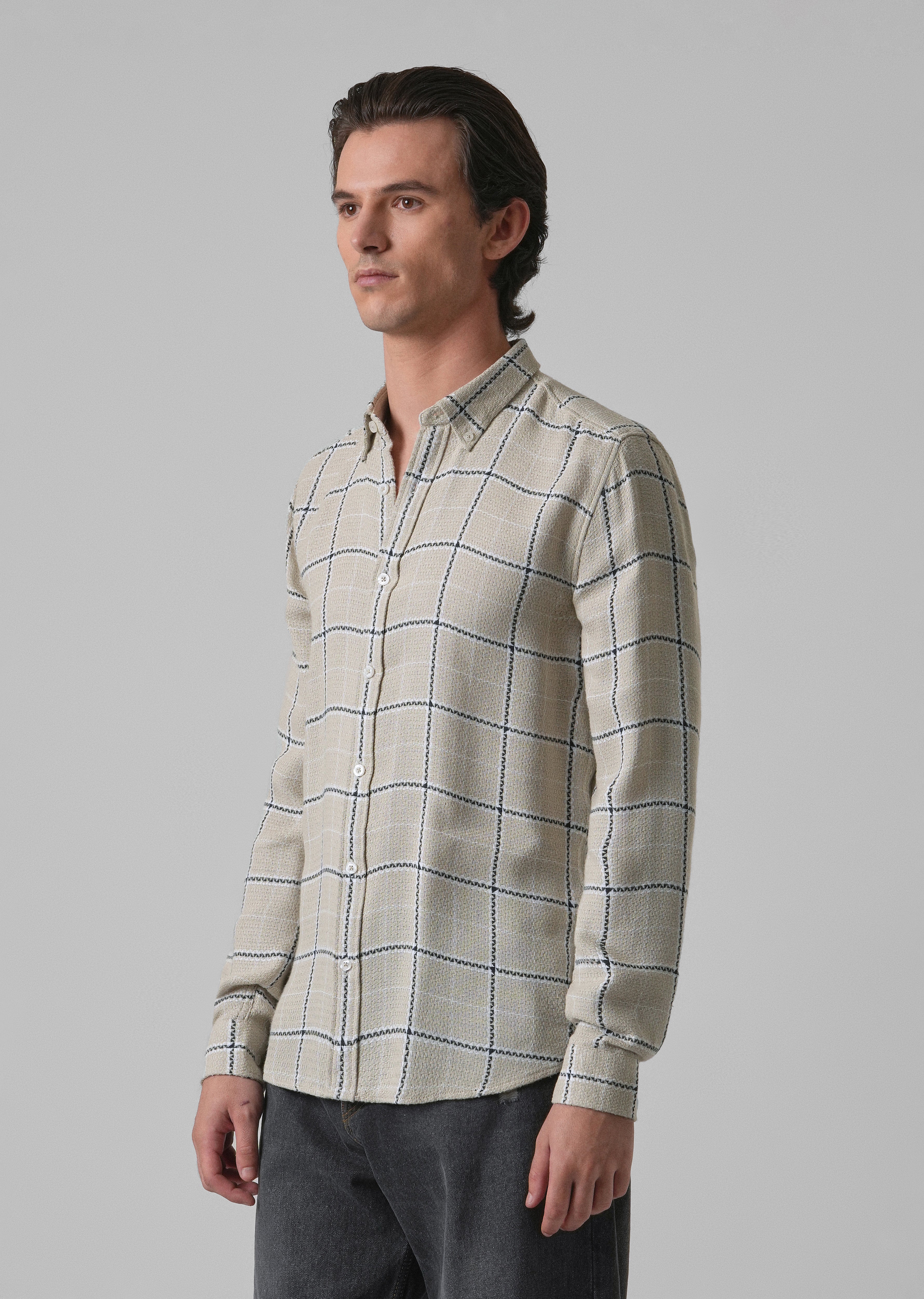 Widegrid Cream Check shirt