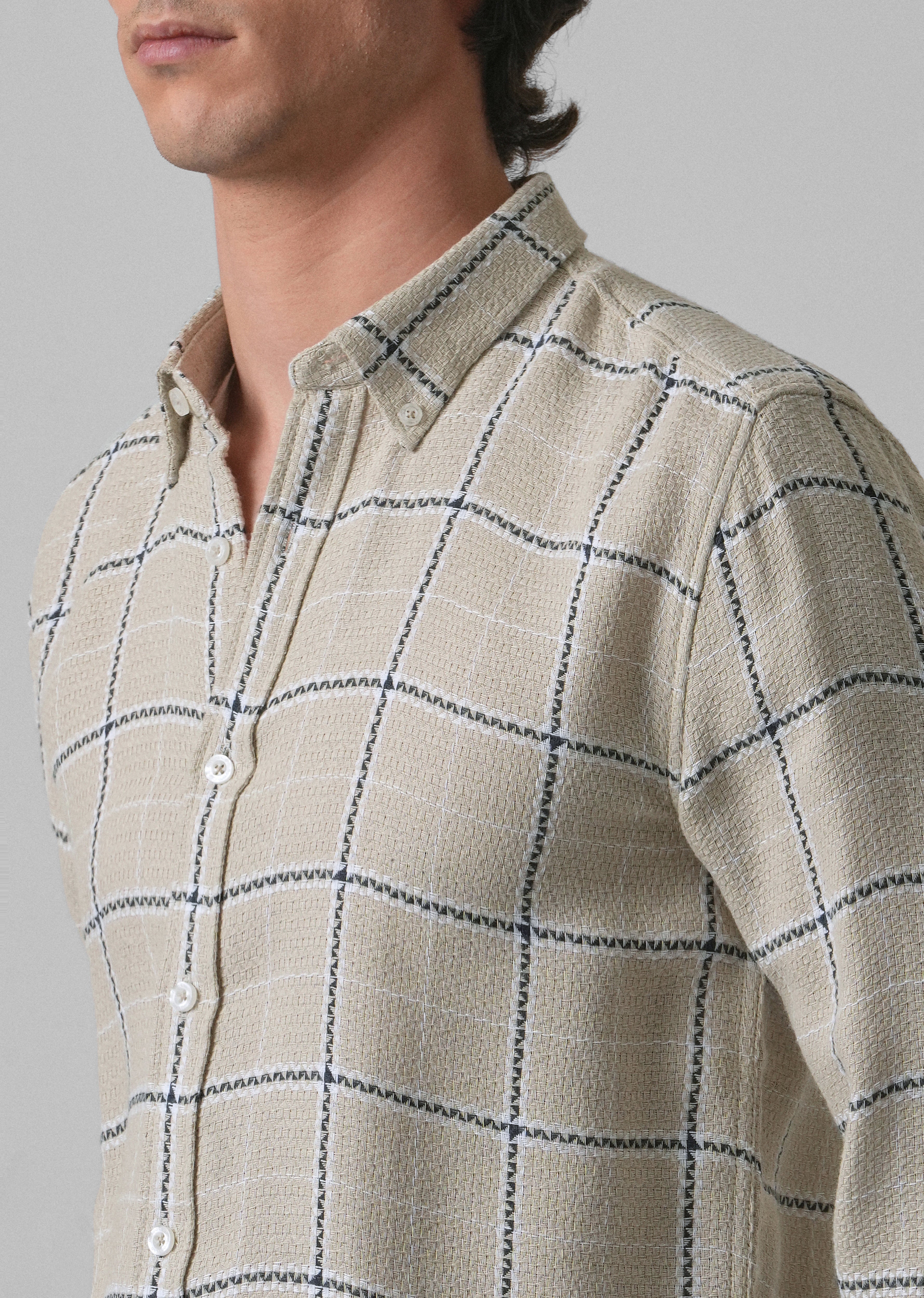 Widegrid Cream Check shirt