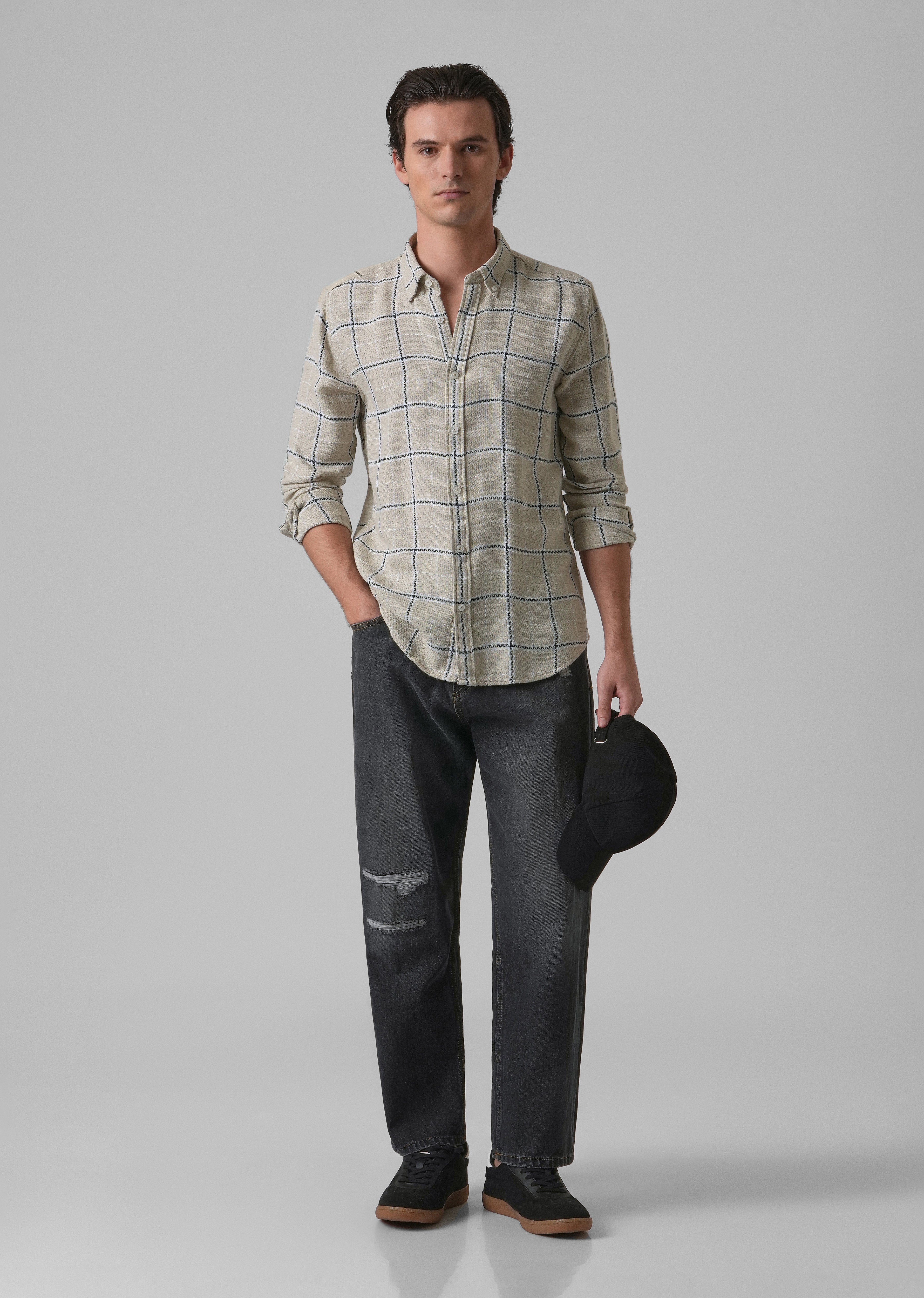 Widegrid Cream Check shirt