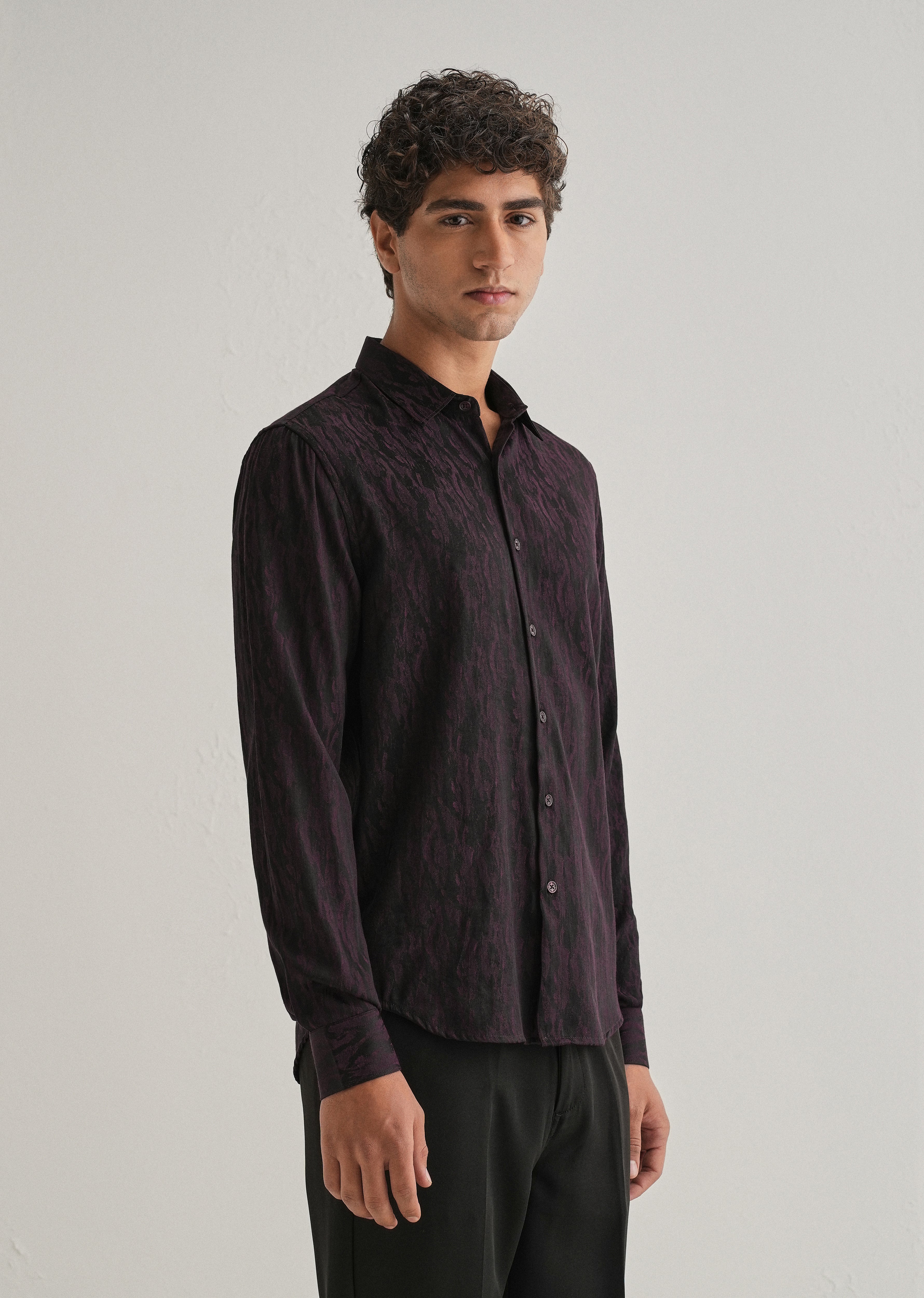 Wine Abstract Jacquard Shirt