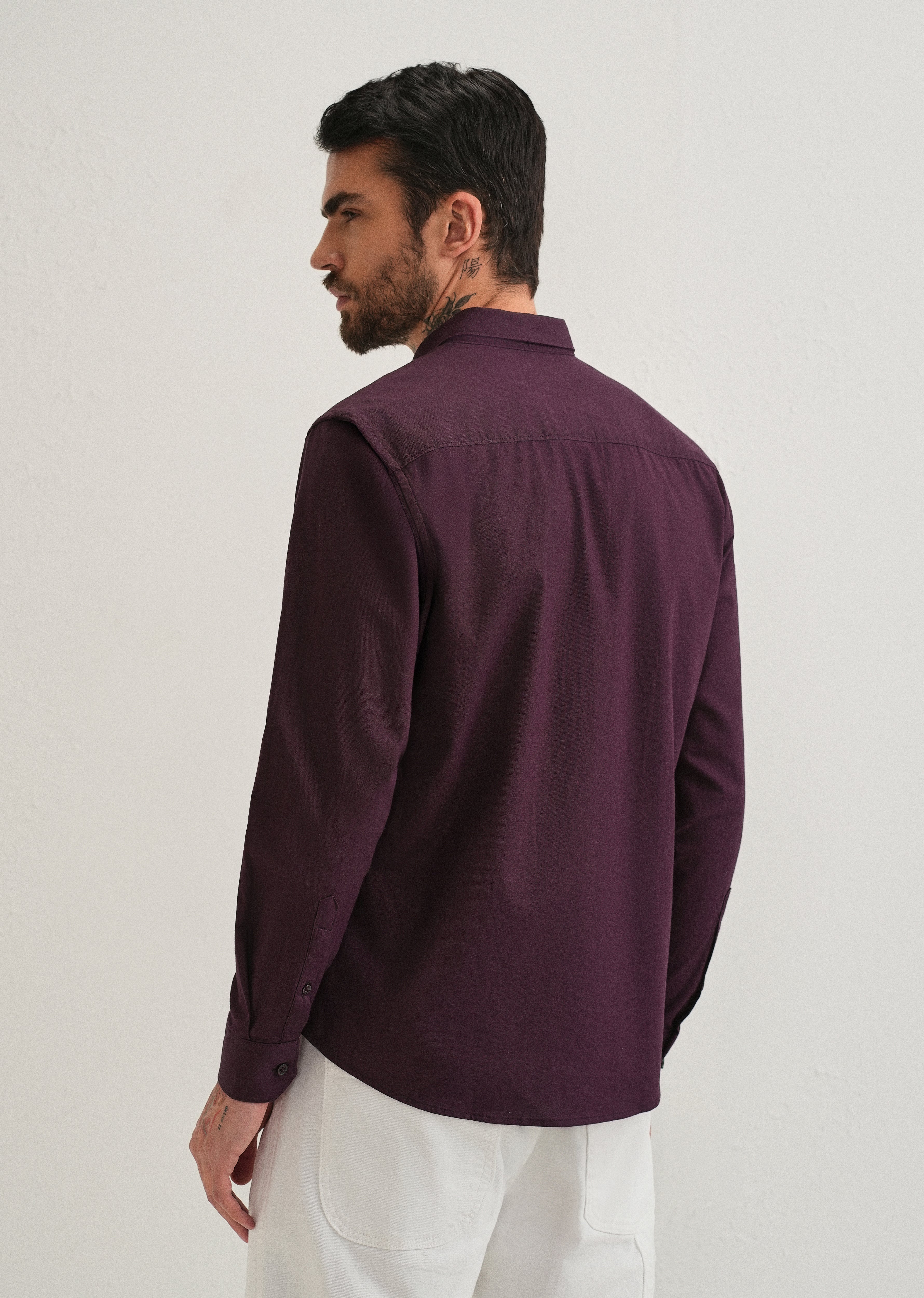 Wine Contrast Placket Shirt