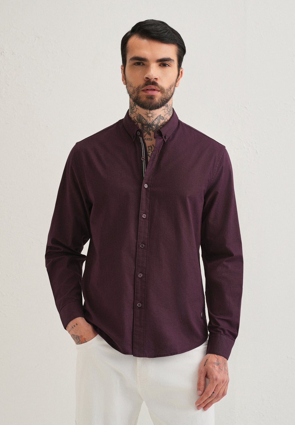 Wine Contrast Placket Shirt