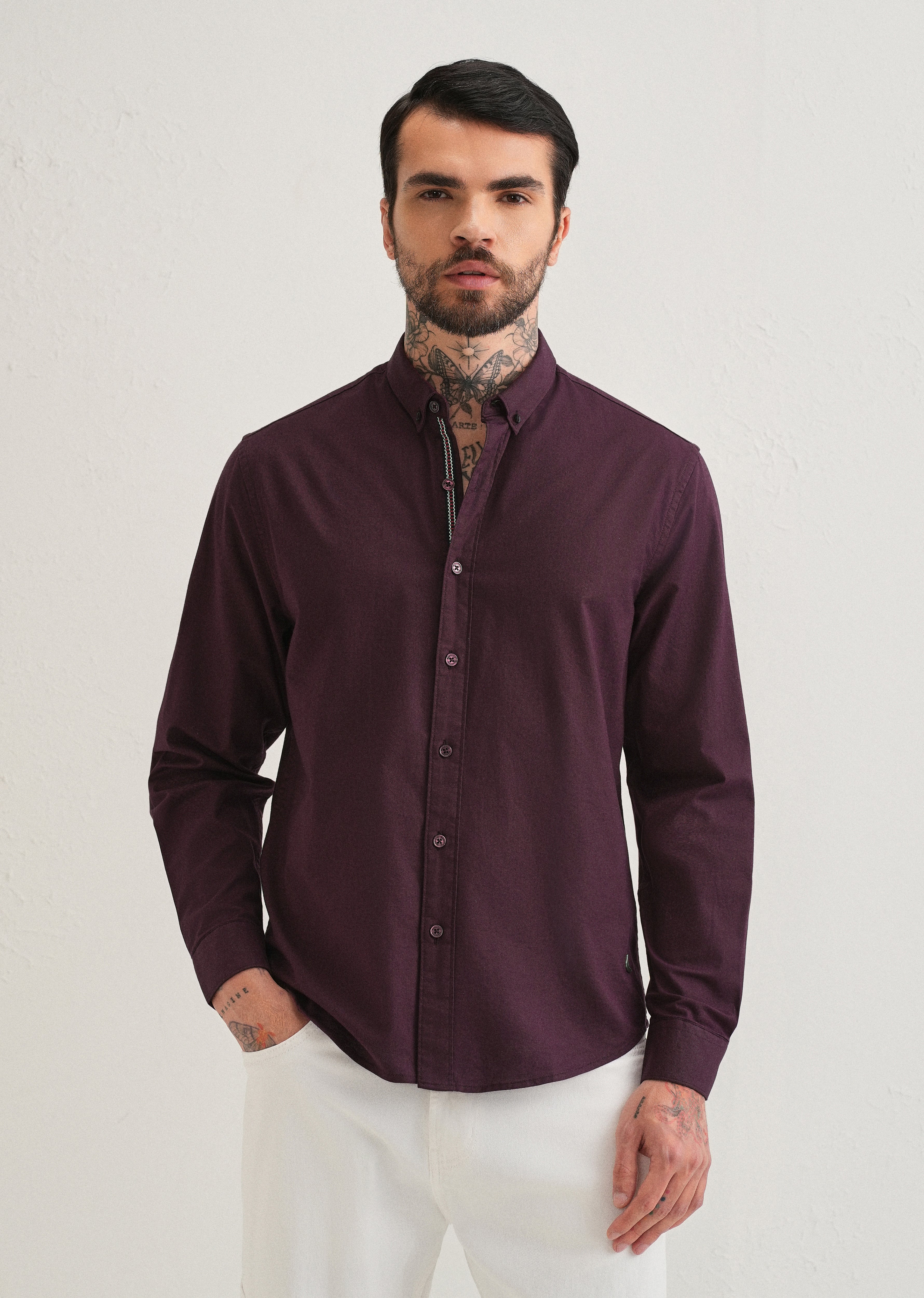 Wine Contrast Placket Shirt