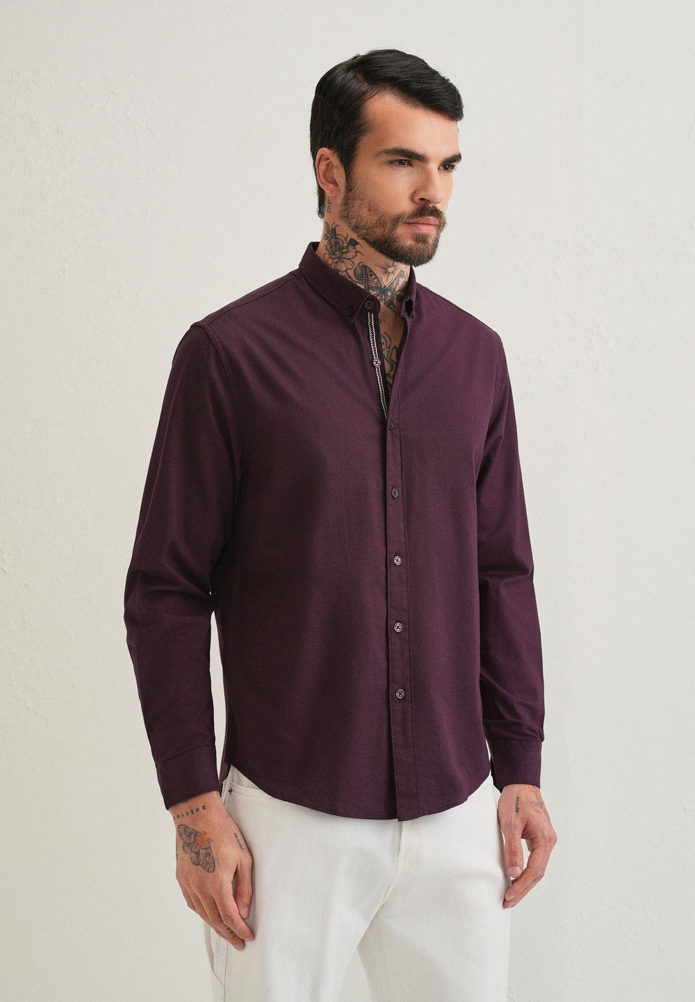Wine Contrast Placket Shirt