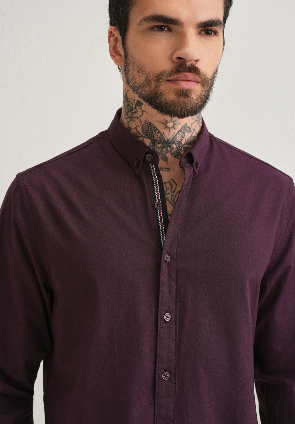 Wine Contrast Placket Shirt