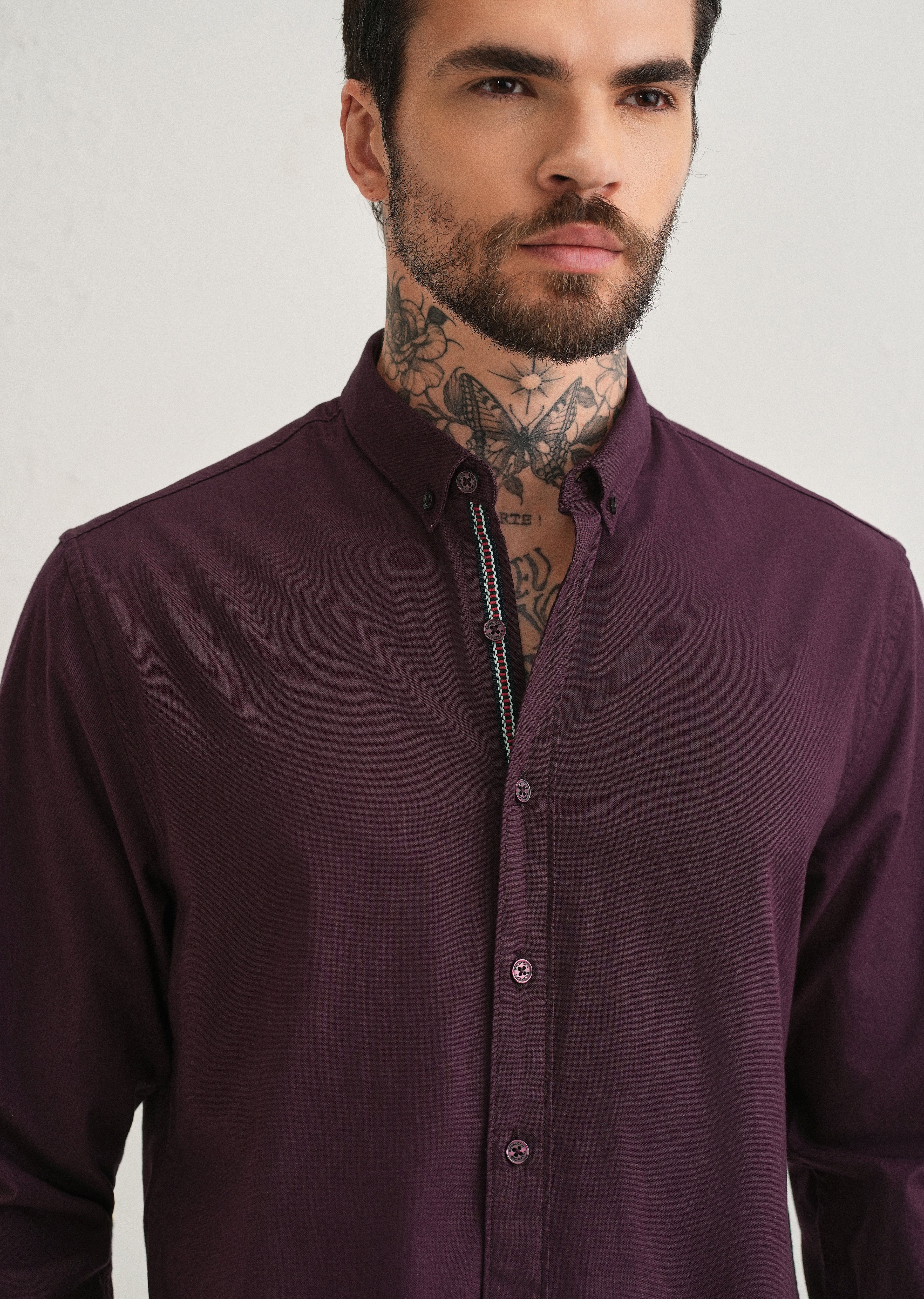 Wine Contrast Placket Shirt