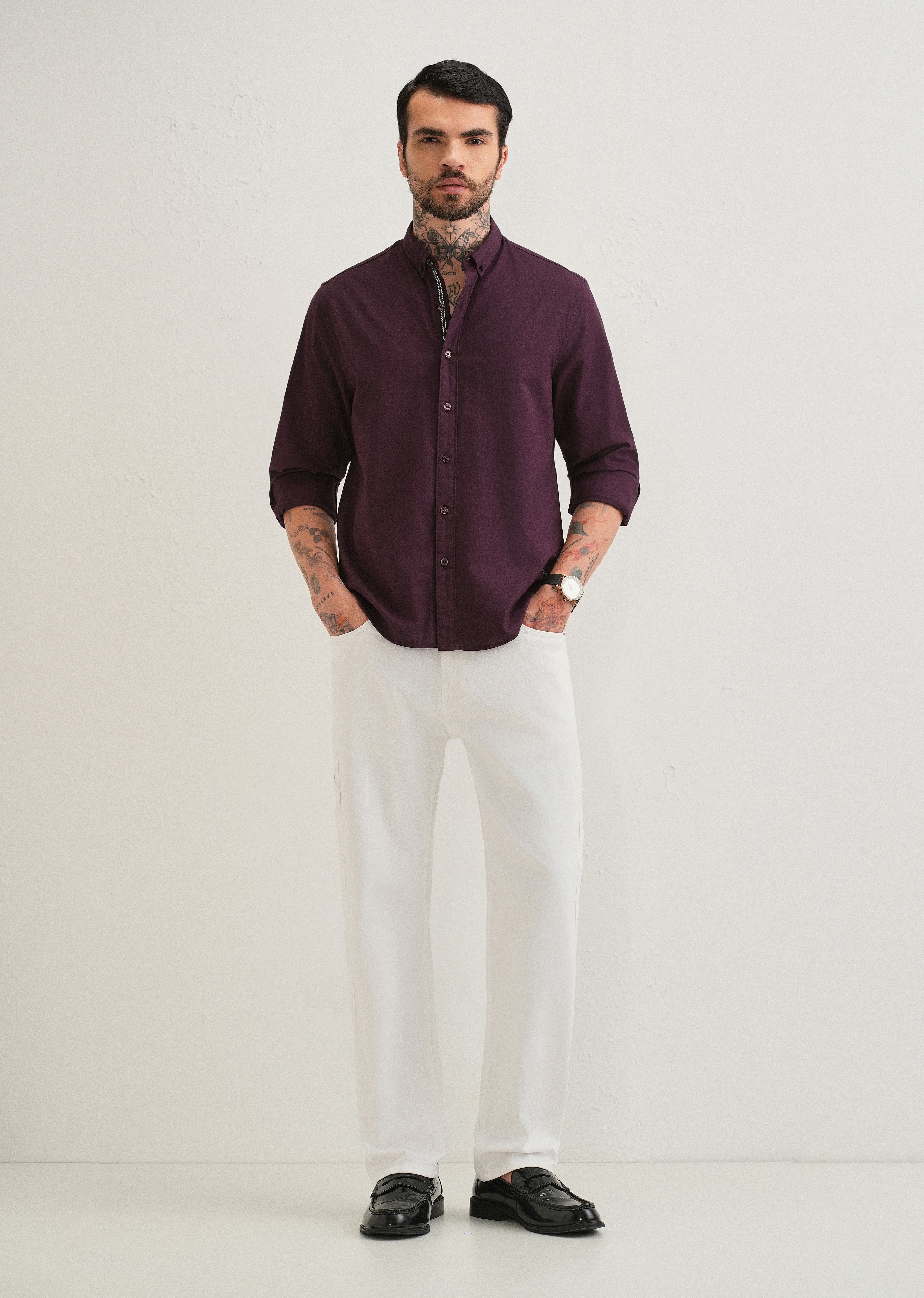 Wine Contrast Placket Shirt