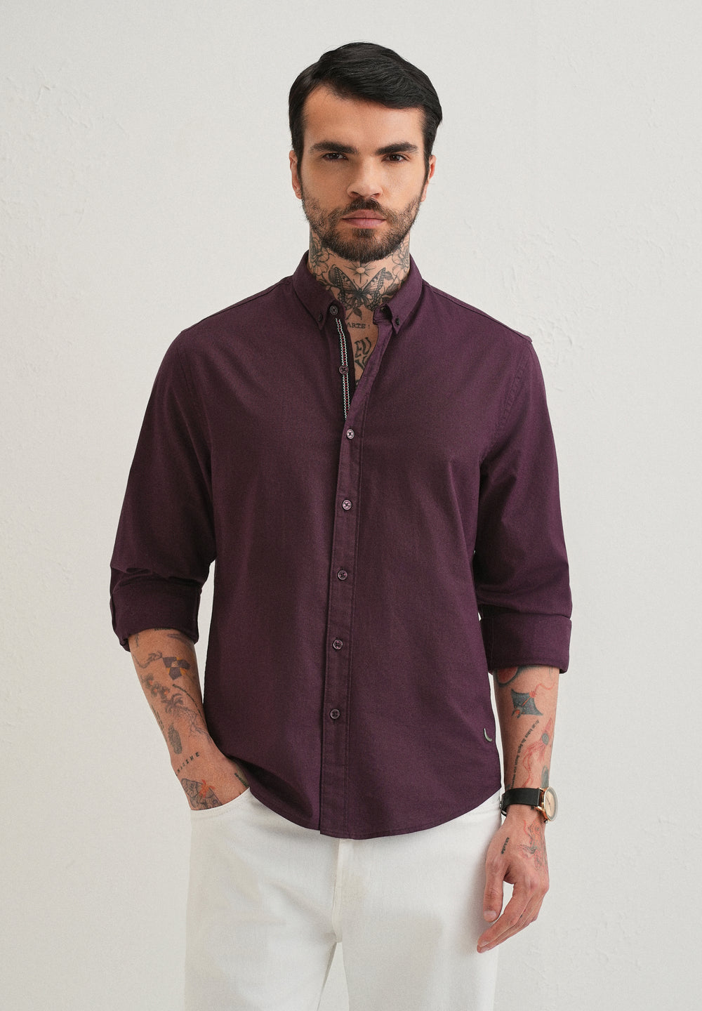 Wine Contrast Placket Shirt