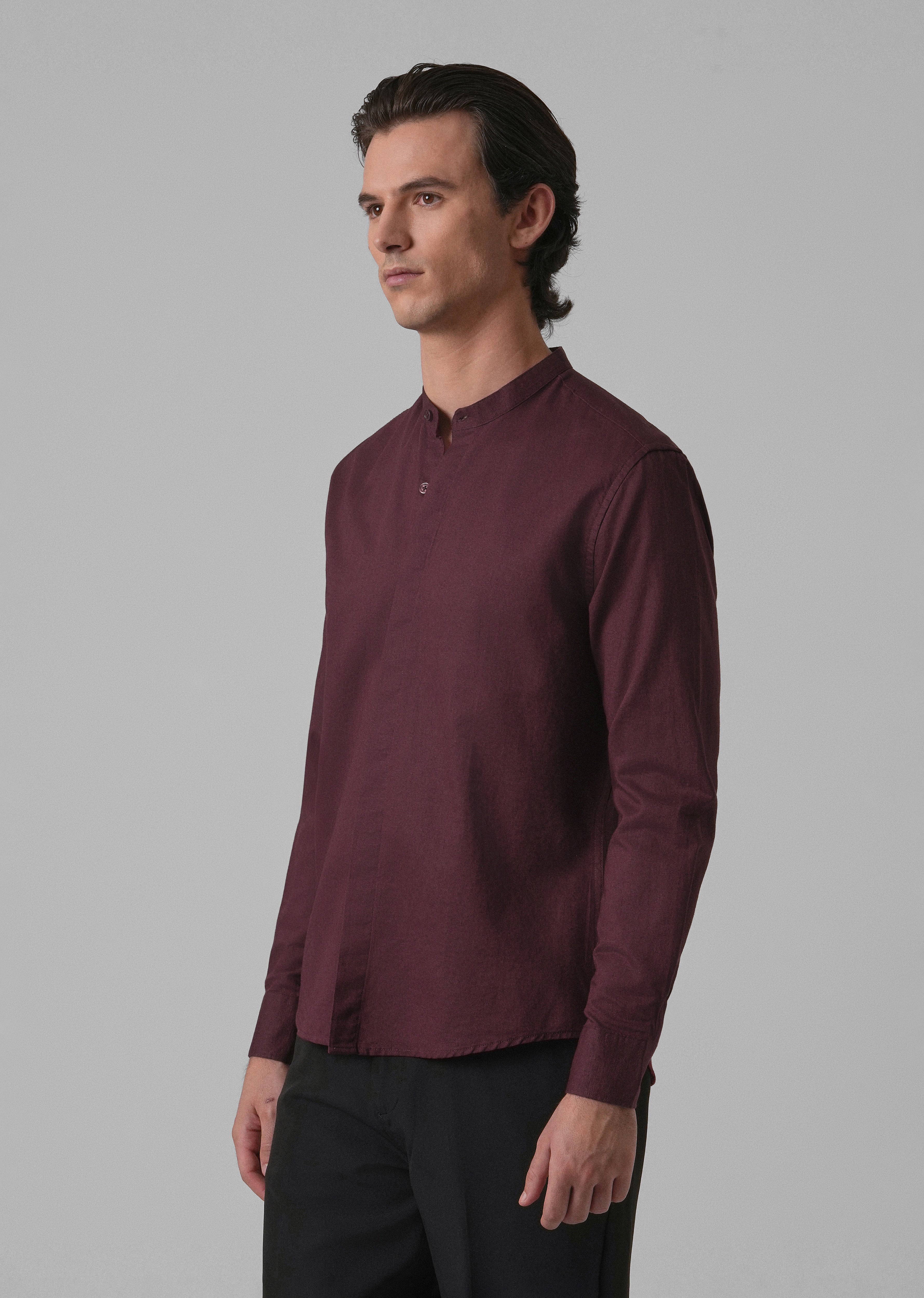 Wine Cotton Linen Shirt