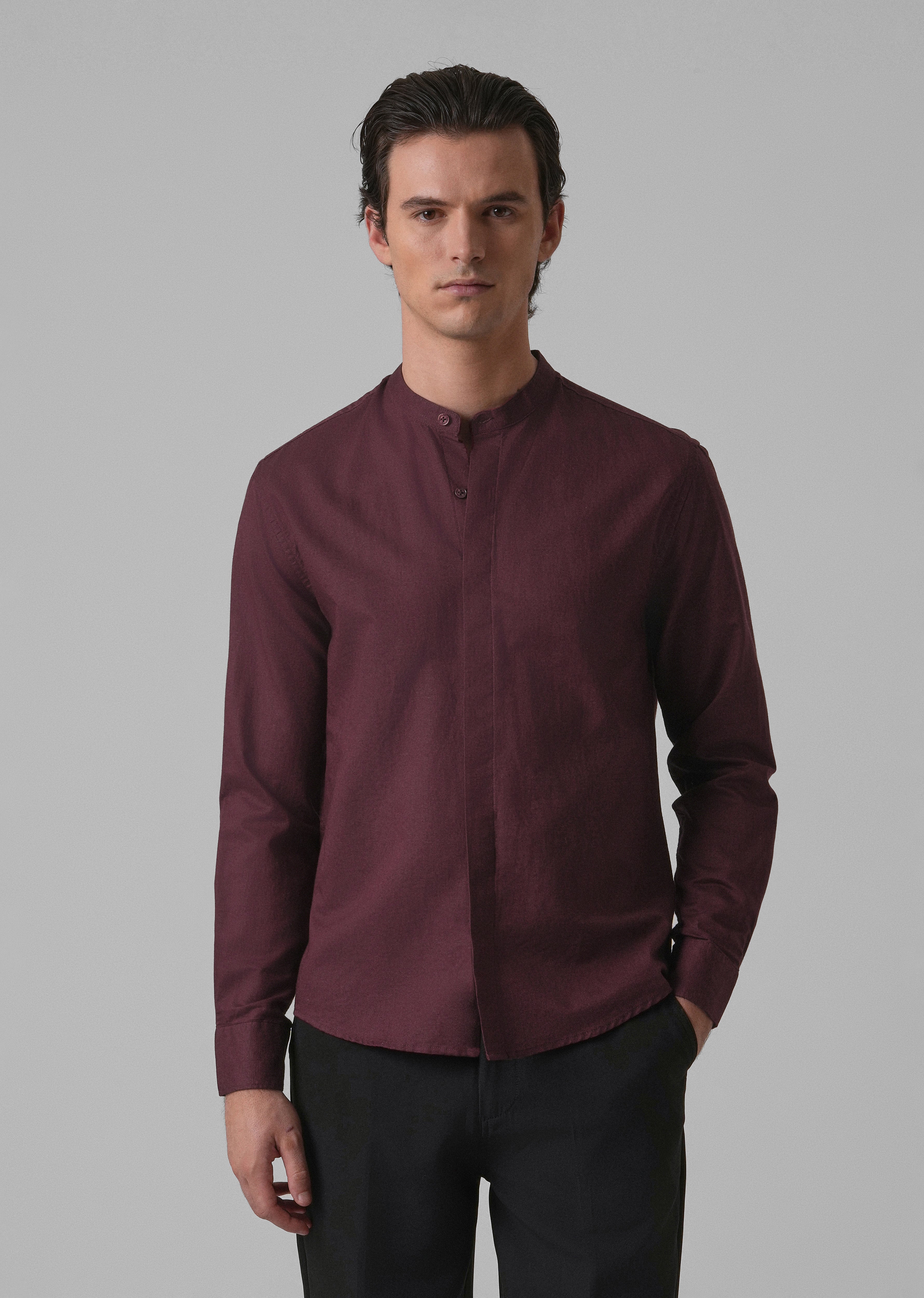 Wine Cotton Linen Shirt