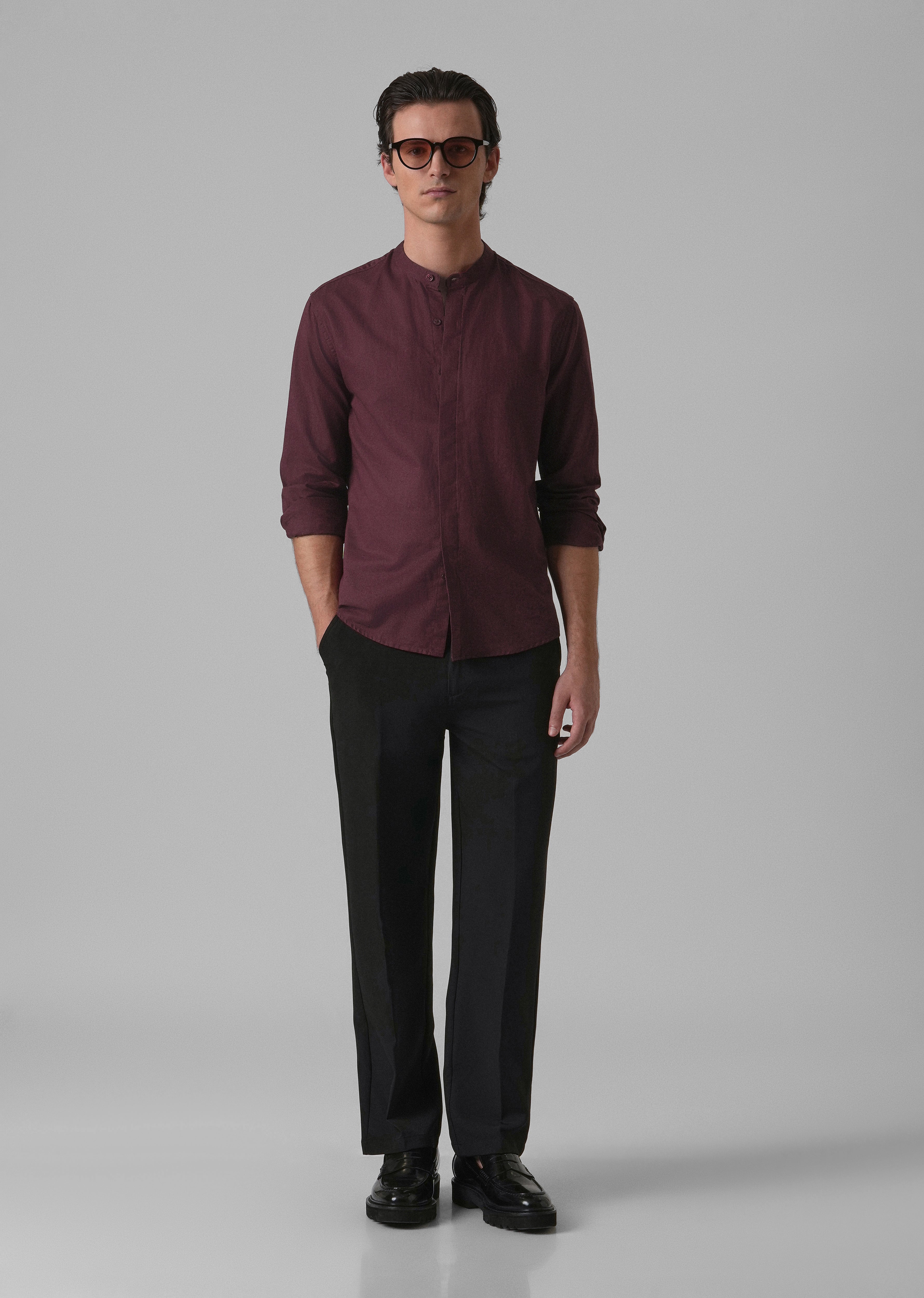 Wine Cotton Linen Shirt